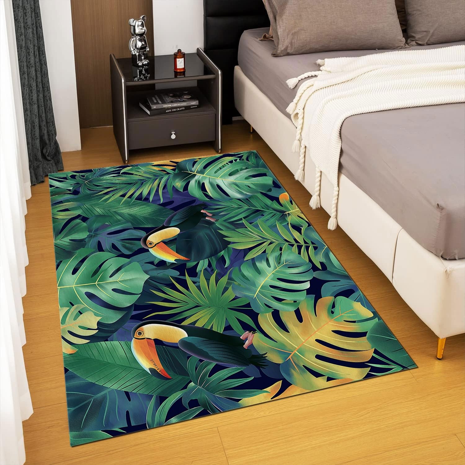 Tapis Doux et Confortable Antidérapant Tapis Lavable en Machine Carpettes 80x150cm Toucan de La Jungle Tropicale Tapis à Poil Court de Salon, Salle à Manger Chambre à Coucher, Vert