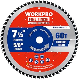 WORKPRO 7-1/4" Circular Saw Blade, 60T Fine Finish Wood Cutting | Trim & Smooth Finish Cuts, Thin Kerf Carbide Tipped ATB Teeth for Plywood, DIY Woodworking Projects, 1 Pack