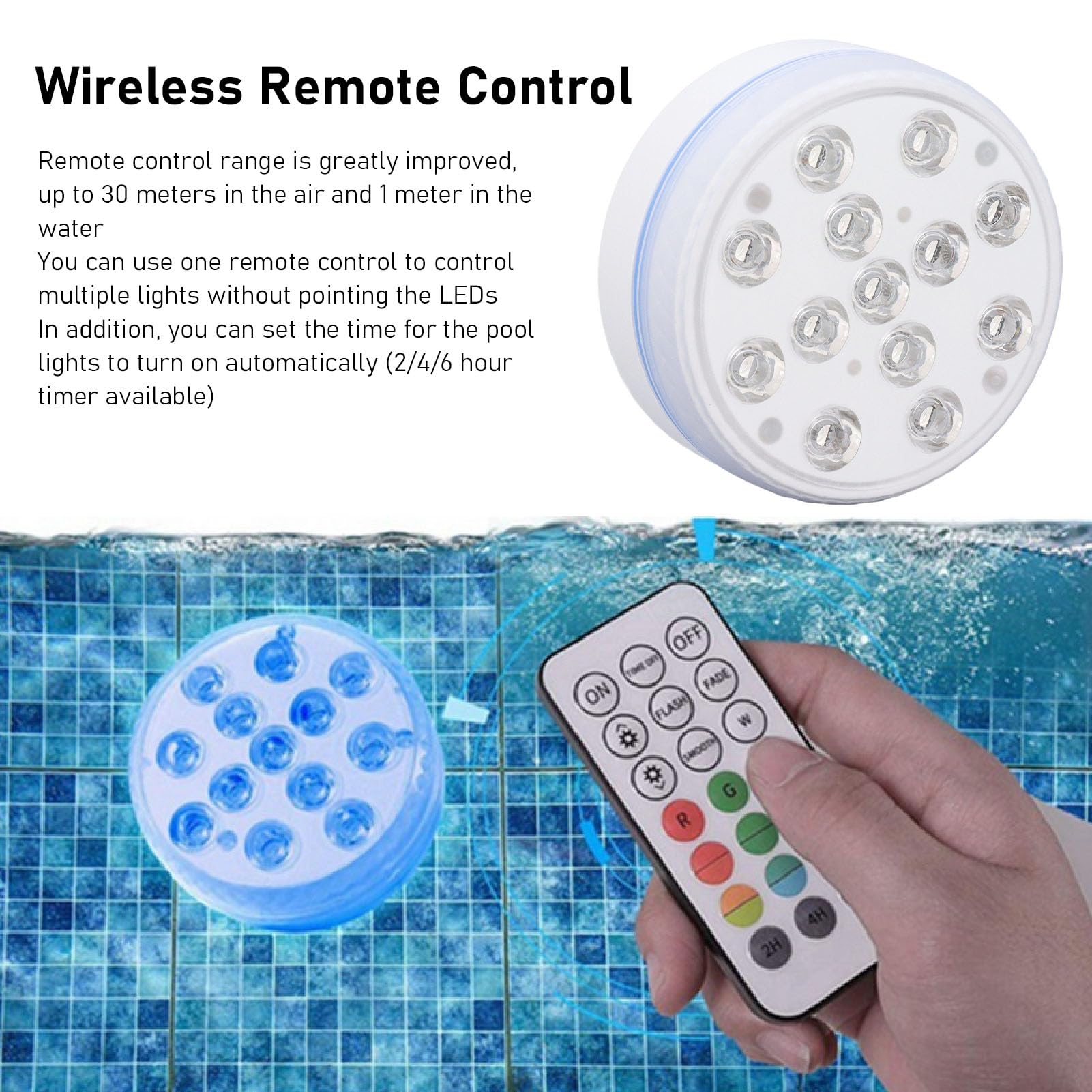 Tauchbare LED-Leuchten, Ultrahelle, Ferngesteuerte, Wasserfeste Poolleuchten mit Magnetischen Saugnäpfen, IP68 Wasserdicht, 16 Farben, für Schwimmbäder, Teiche, Gärten