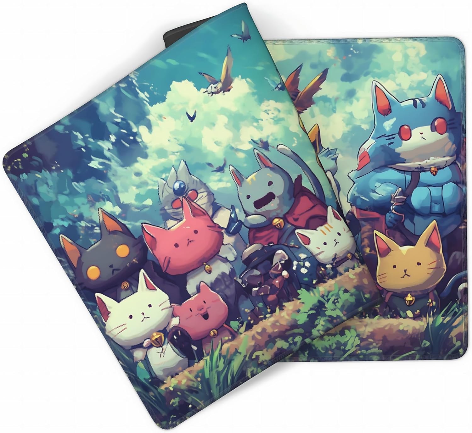 Cute Anime Cats Gaming Mouse Pad, Colorful Anime Desk Mat with Anti-Slip Base & Stitched Edges,35.4" x 15.7" in Table Mat for Computer Desktop, Beautiful Workstation Decor