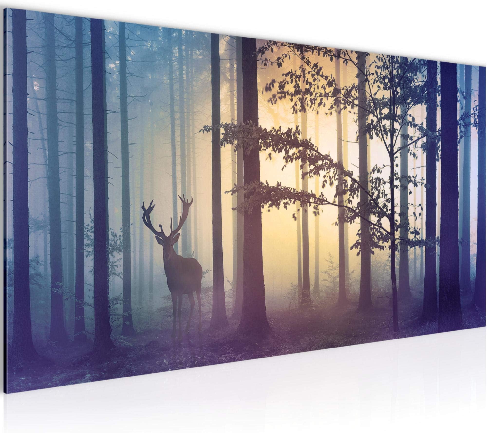 Canvas Wall Art Forest Deer 1 Part Non-woven Canvas Prints for Living Room and Bedroom Fog Blue 013412a