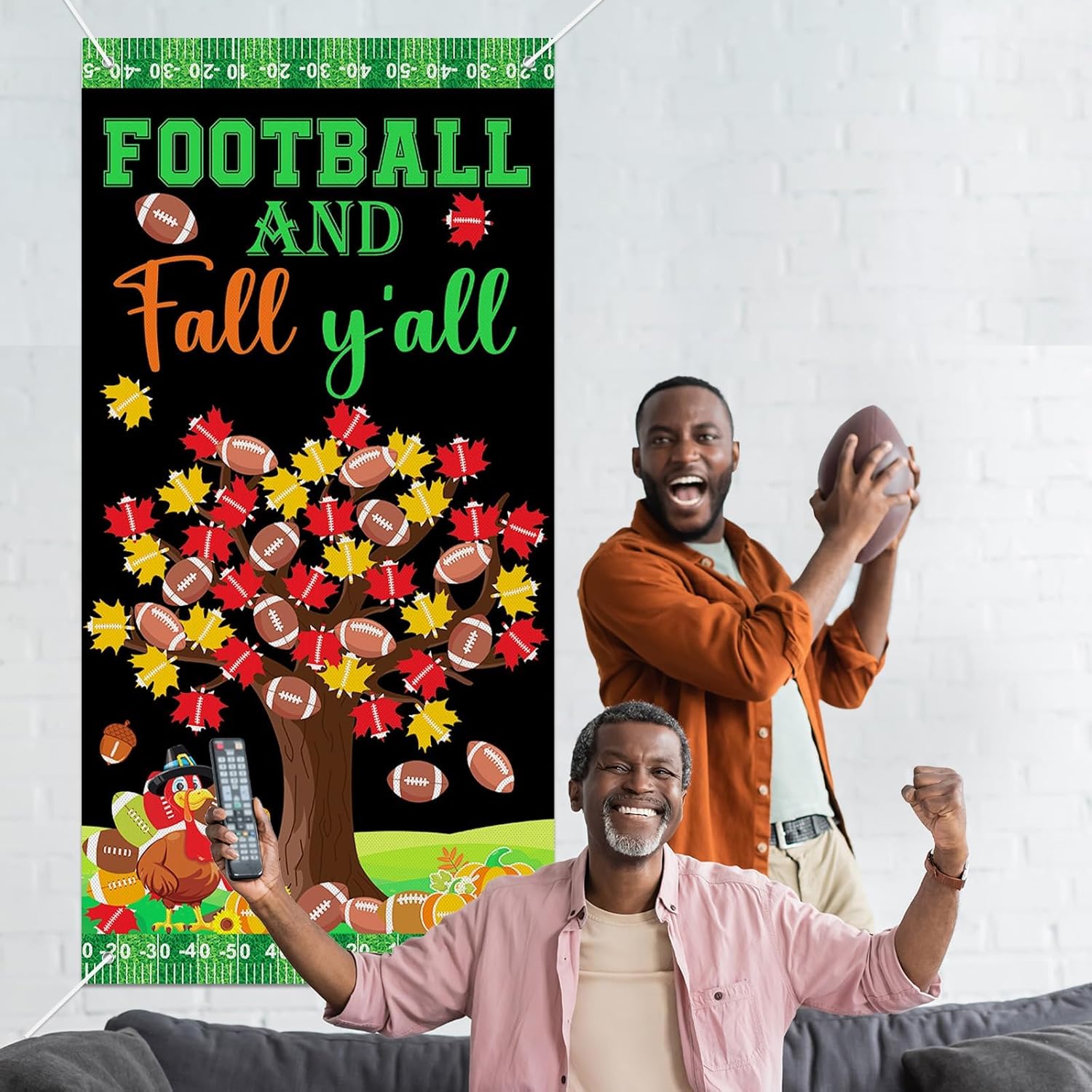 Football And Fall Y’all Decorations Door Cover Fall Football Theme Banner Backdrop Autumn Turkey Maple Leaves Hanging Banner for Thanksgiving Photo Props Background Porch Wall Door Decors