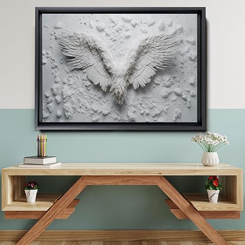 Vista 6 de White Angel Wing Painting on Canvas, Abstract Modern Minimalist 3D Texture Acrylic Artwork for Tranquil Bedroom Wall Art Decor