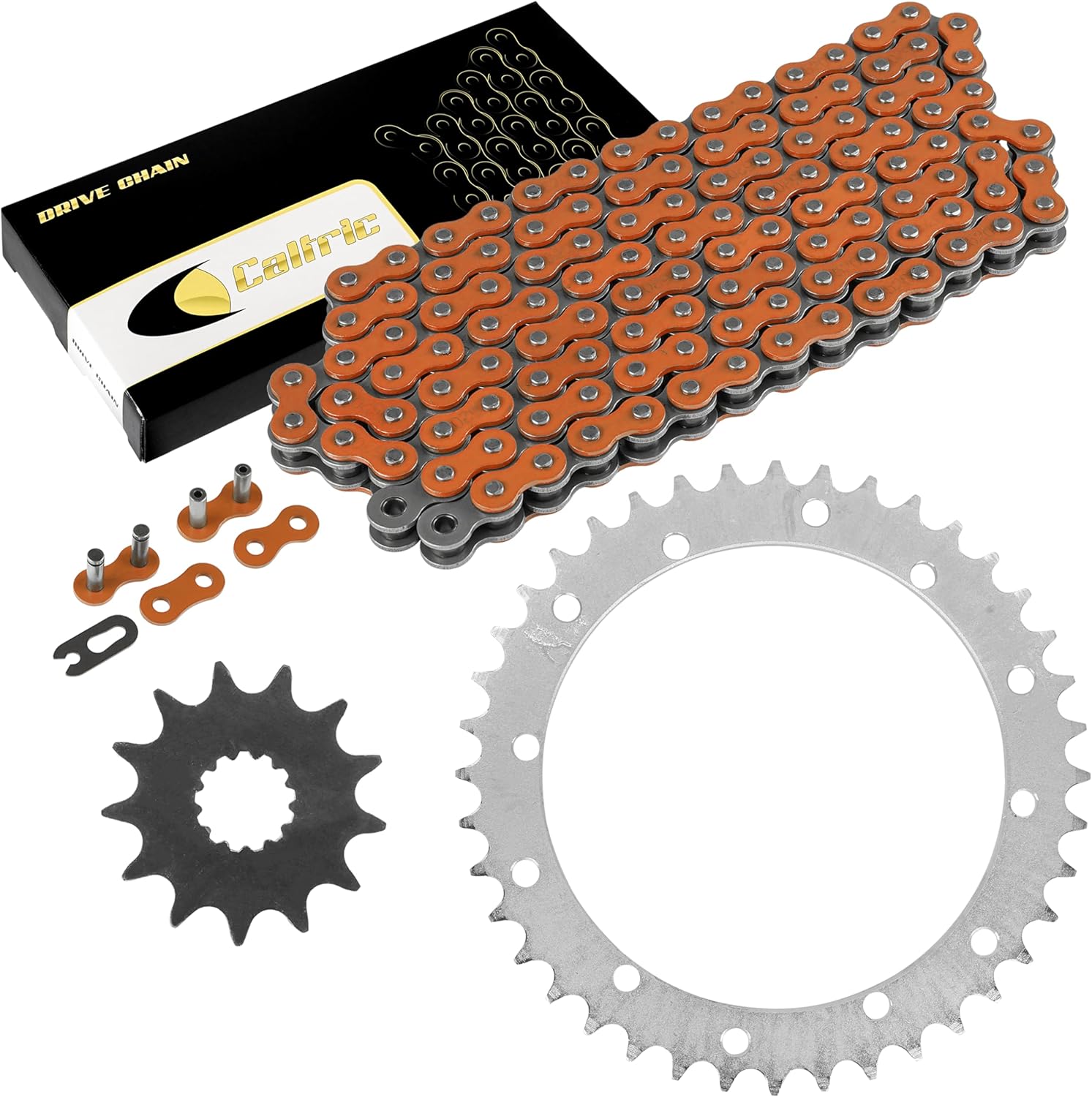 Caltric Orange Drive Chain And Sprockets Kit Compatible with Yamaha Raptor 660R Yfm660R 2001-2005
