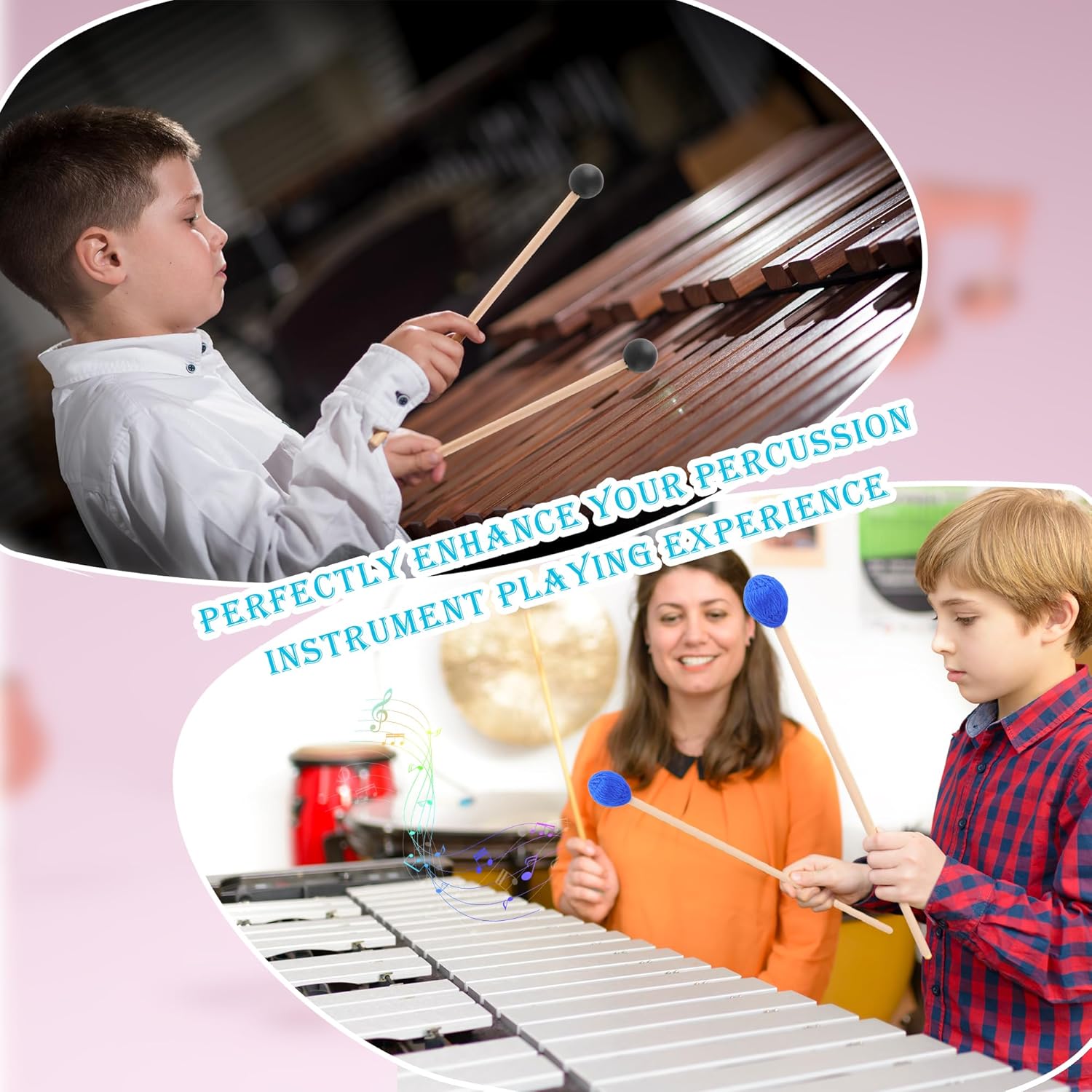 5 Pair Drum Mallets Kit Percussion Sticks Glockenspiel Timpani Marimba Instrument Xylophone Mallet Rubber Felt Head Steel Drumsticks Accessories