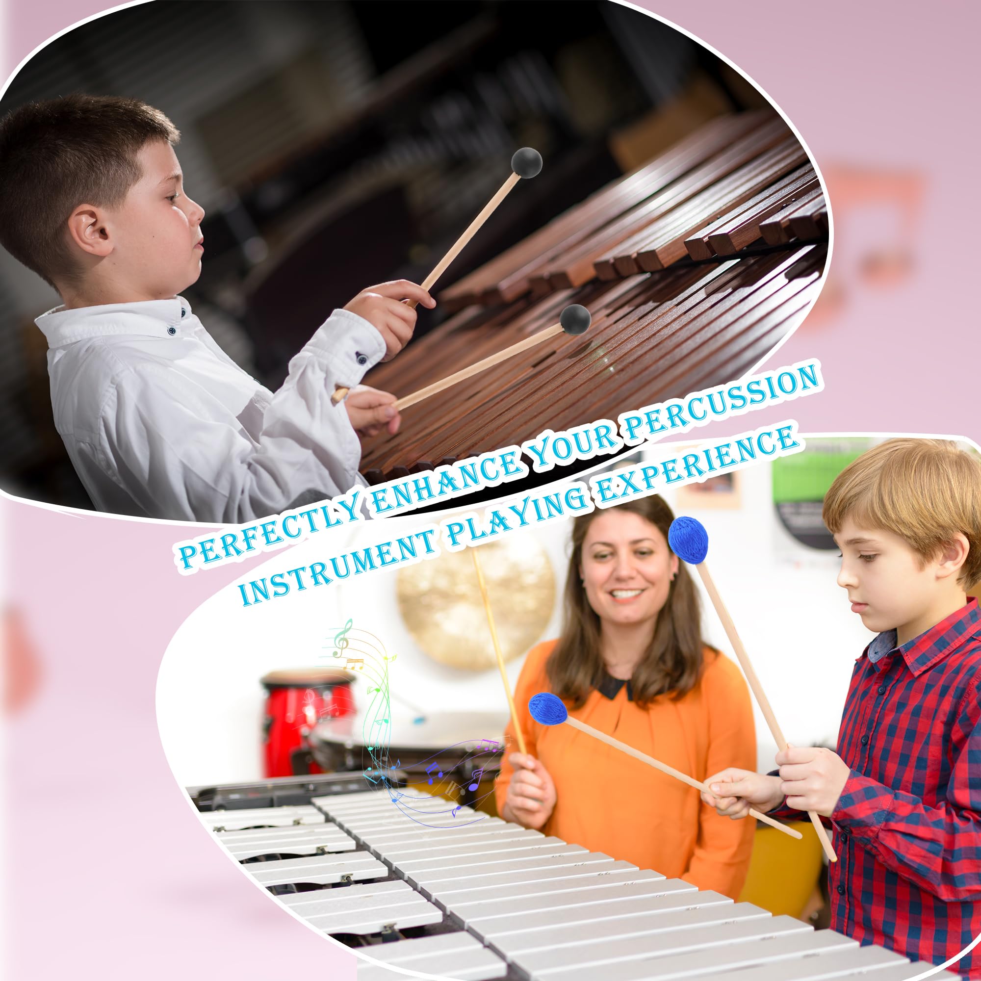 Juego de 5 pares de baquetas de percusión para instrumentos de xilófono, cabeza de fieltro de goma, baquetas de acero, accesorios