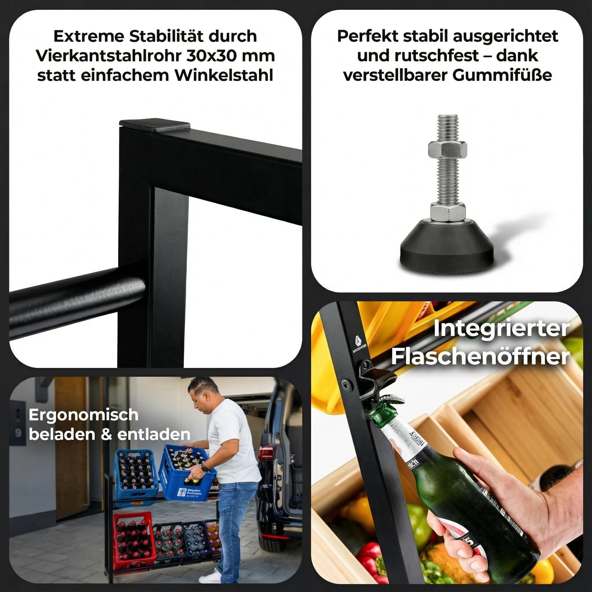 Getränkekistenregal für 12 Kisten – Schwerlast bis 300 kg Traglast – Standfestes Bier- & Wasserkistenregal mit Gummifüßen für Lager & Gastronomie
