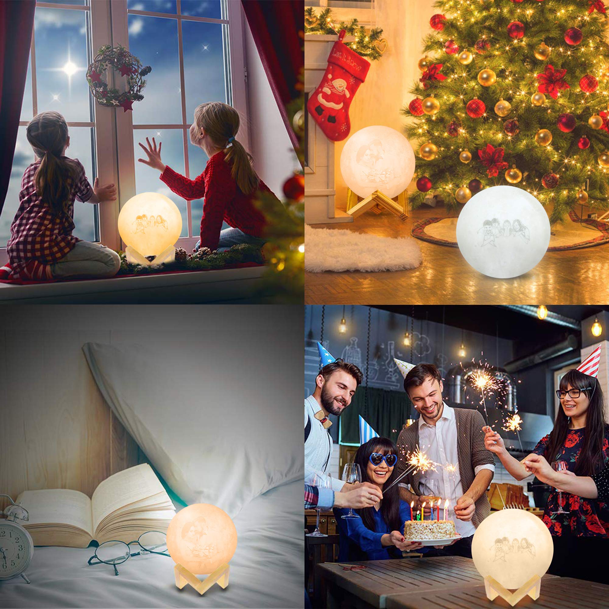 Lámpara de luna 3D con soporte personalizable, luz de luna personalizada con foto y texto, carga USB, luz de noche para niños, cumpleaños, Acción de Gracias, Navidad, regalos para el día de la madre