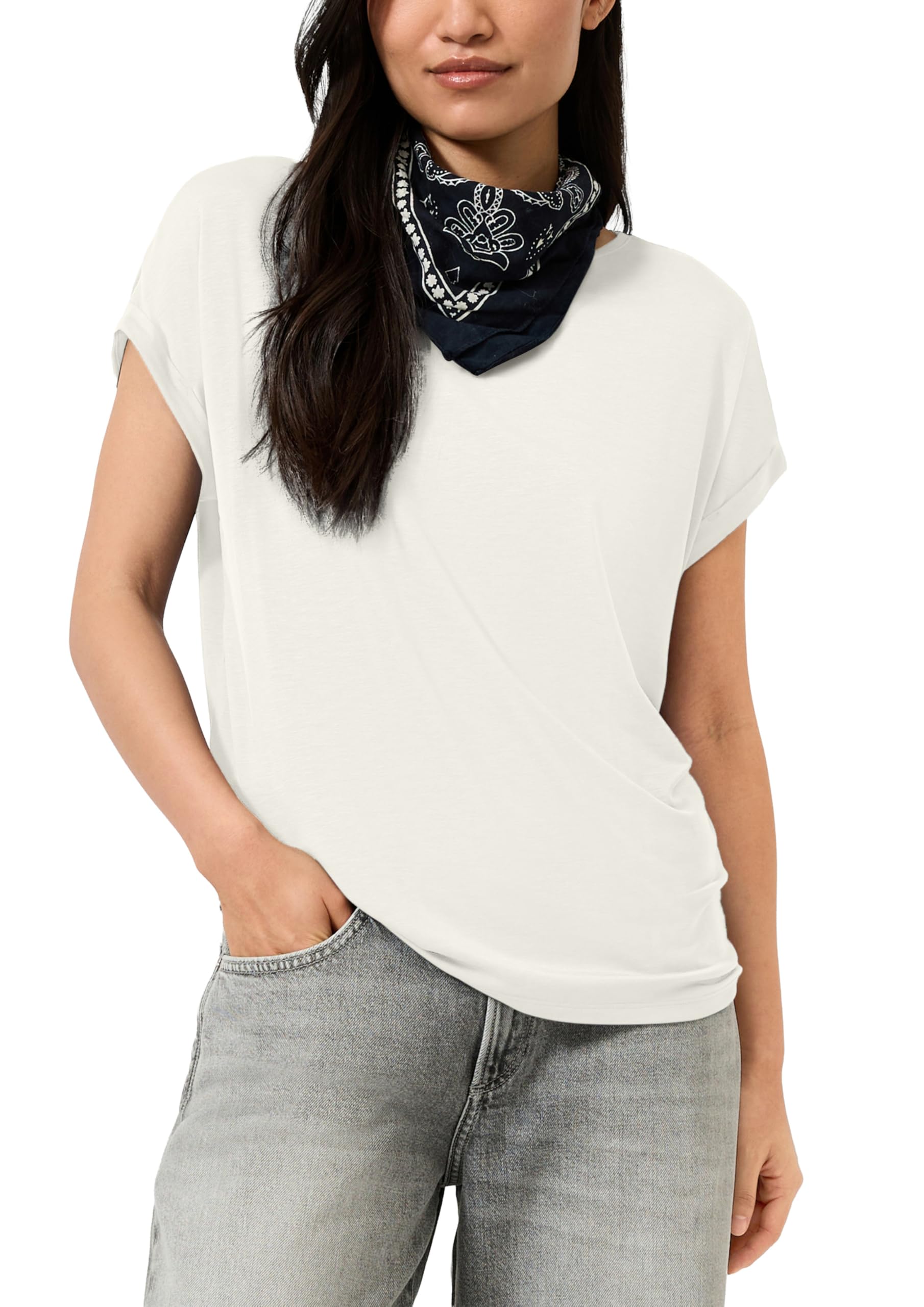 QS Women's 2165942 T-Shirt, Cream, M