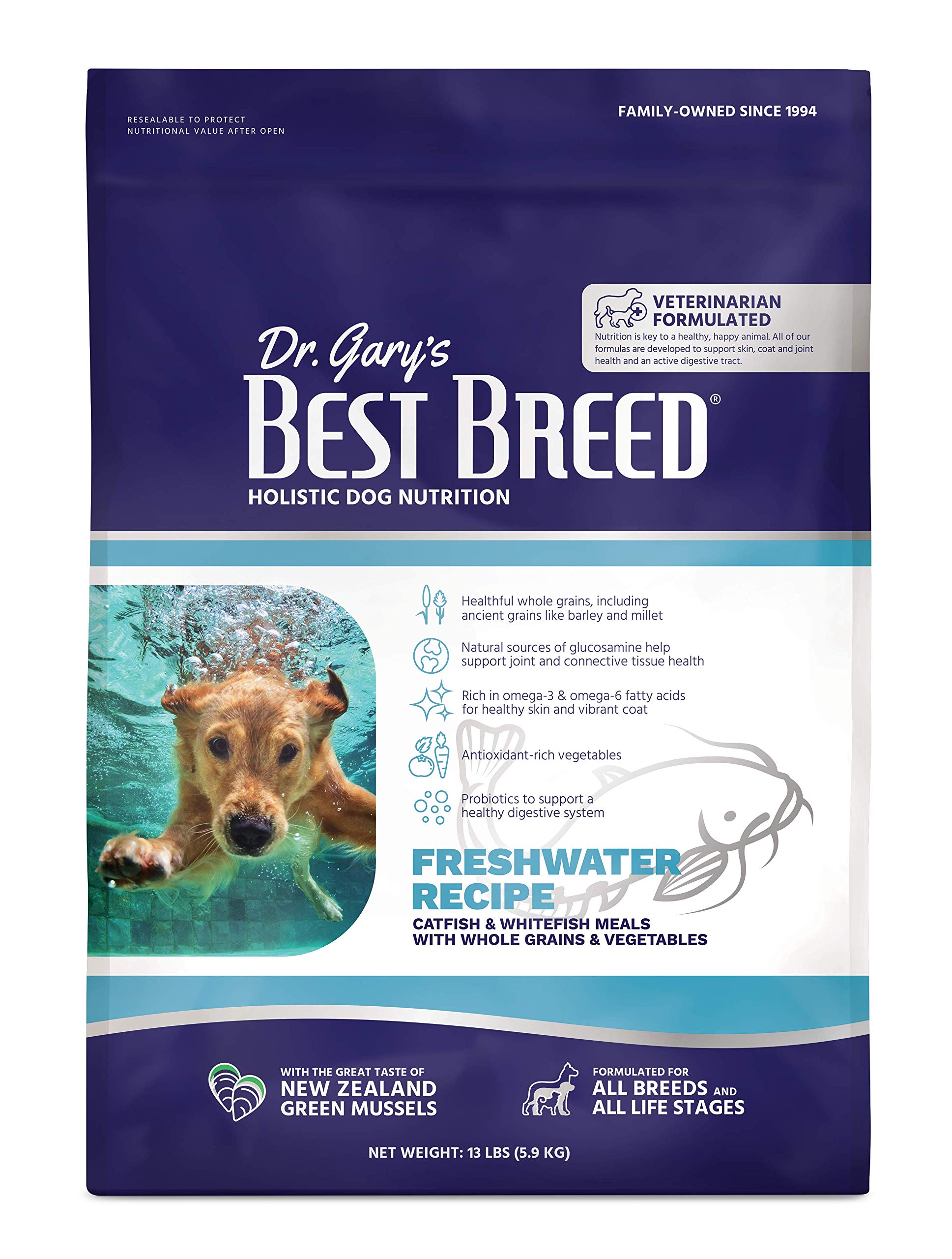 Best Breed Dr. Gary's Freshwater Recipe Made in USA [Natural Dry Dog Food for All Breeds and Sizes] - 13lbs,Dark Brown,7-22301-88148-4
