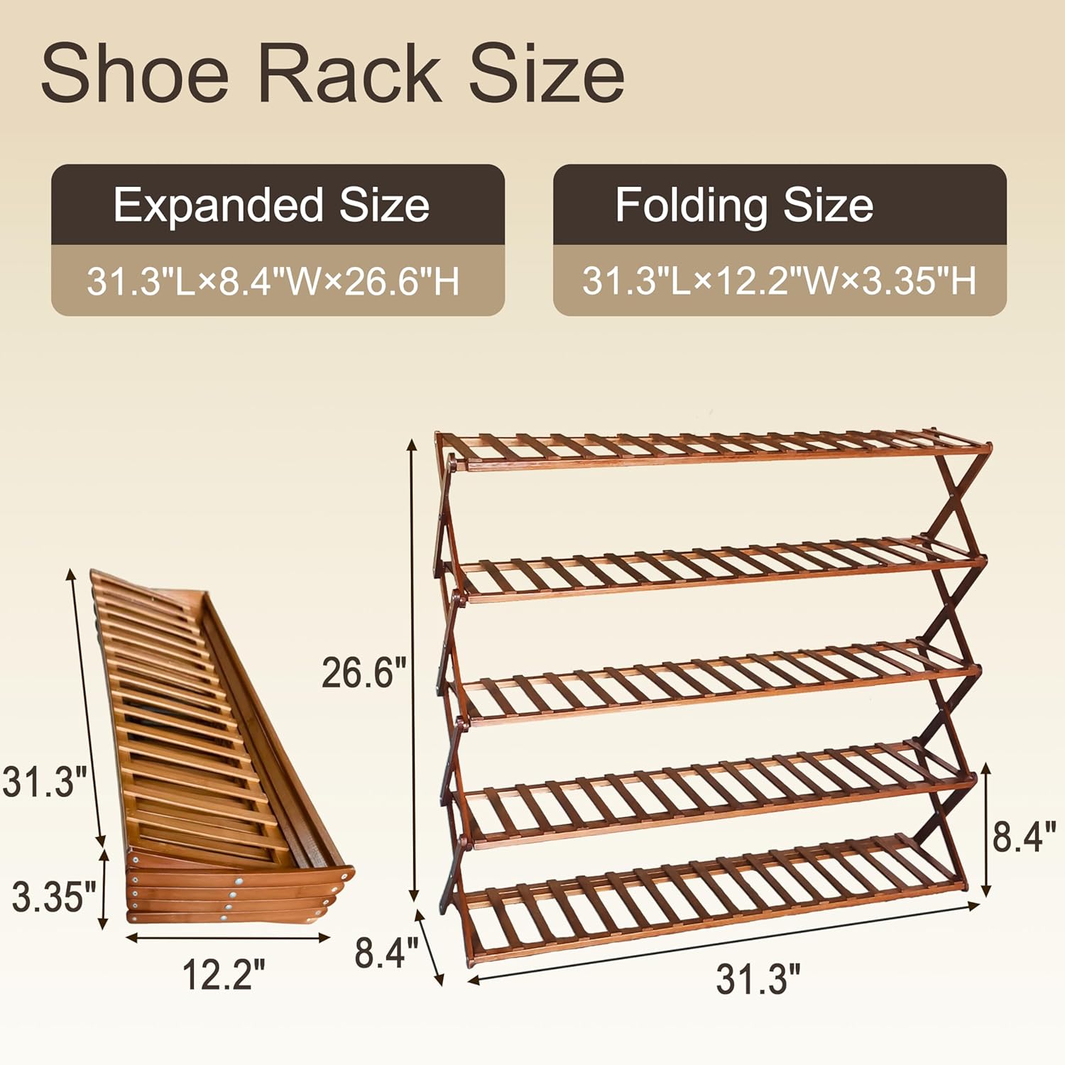 Shoe Rack for Closet Large Wooden Shoe Organizer 5-Tier Bamboo Shoe Shelf