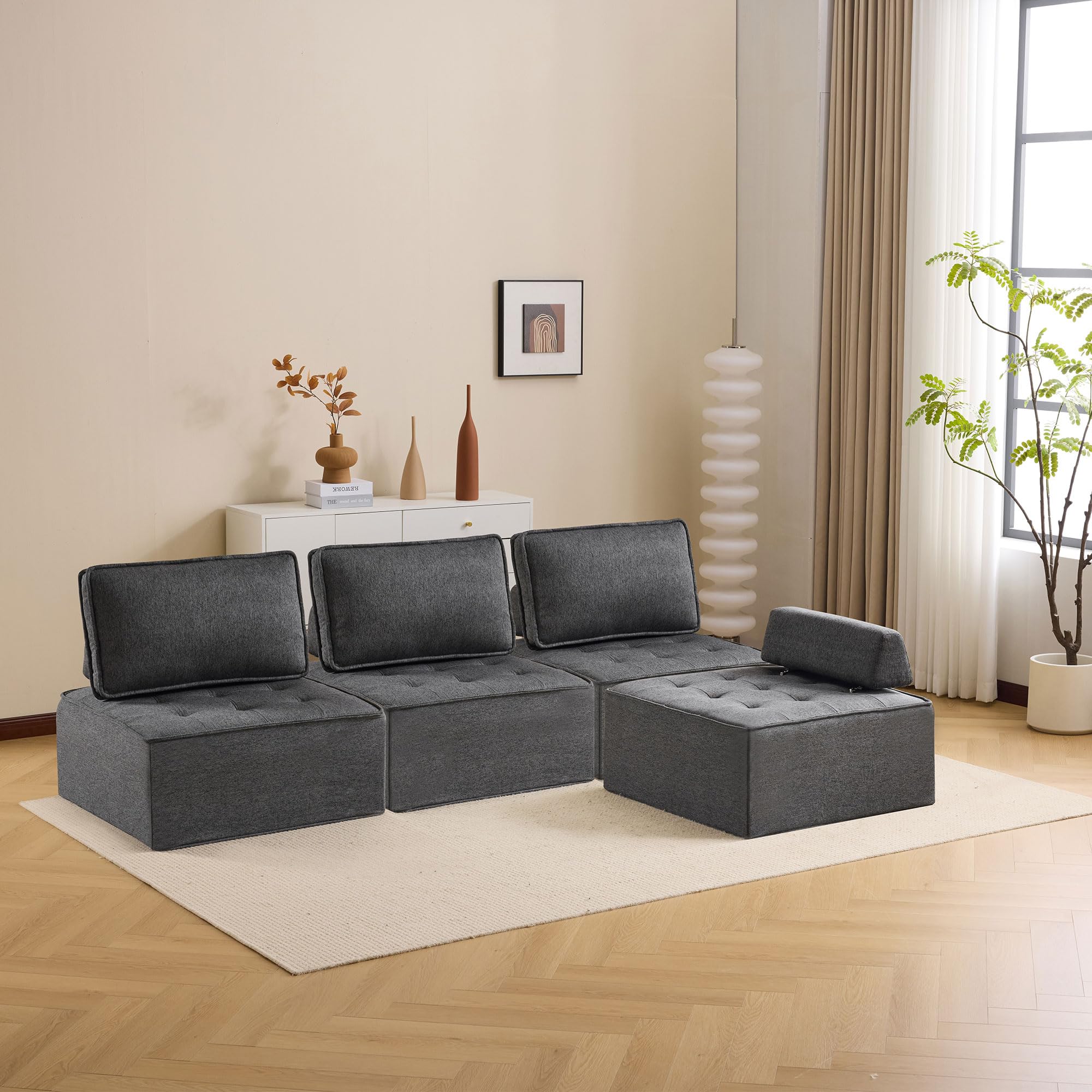 Sofá Modular Reclinable de Tela de Lino, Ultra Suave y Transpirable, para Apartamentos Pequeños y Dormitorios