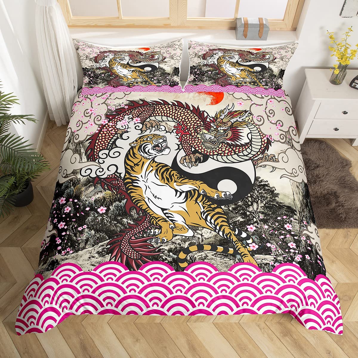 Housse de couette Hokusai pour chambre enfant sur le thème vagues du Japon