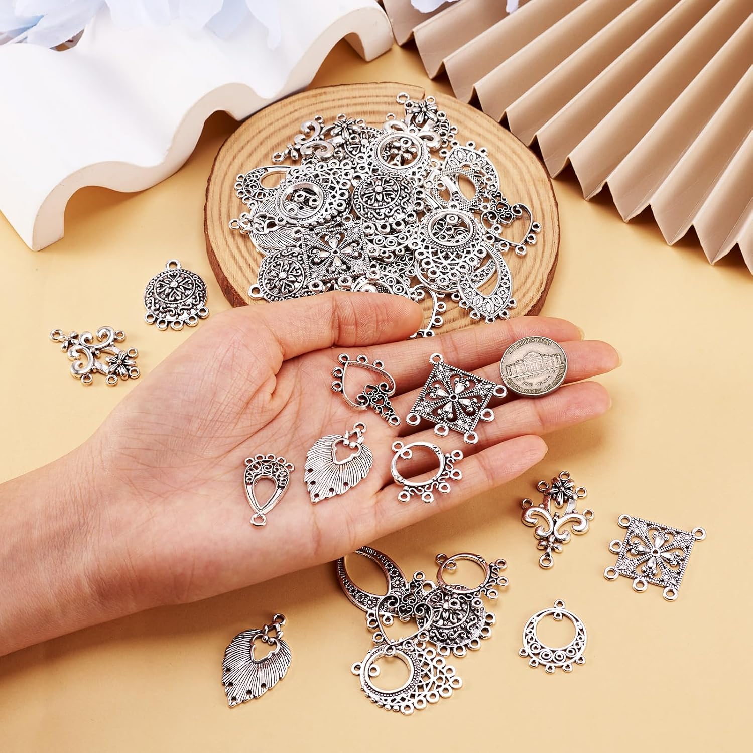 Pandahall 60pcs 10Styles Tibetan Antique Silver Alloy Chandelier Components Links Dangle Earrings Connector Charms for Jewelry Making Necklace Pendants - Image 7