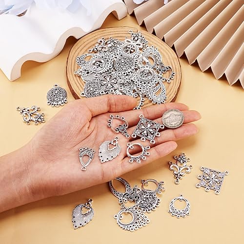 Miniatura 7 de Pandahall - 60 piezas de 10 estilos tibetanos de aleación de plata antigua, componentes de candelabro, aretes colgantes, dijes para hacer joyas,