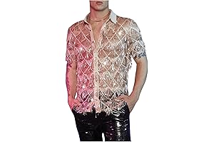 Men's Sequin Decor Fringe Button Front Shirts