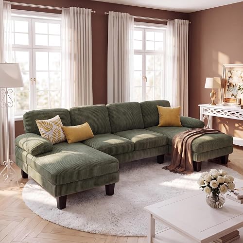 Furmax Sectional Couches for Living Room, Corduroy, Dark Green