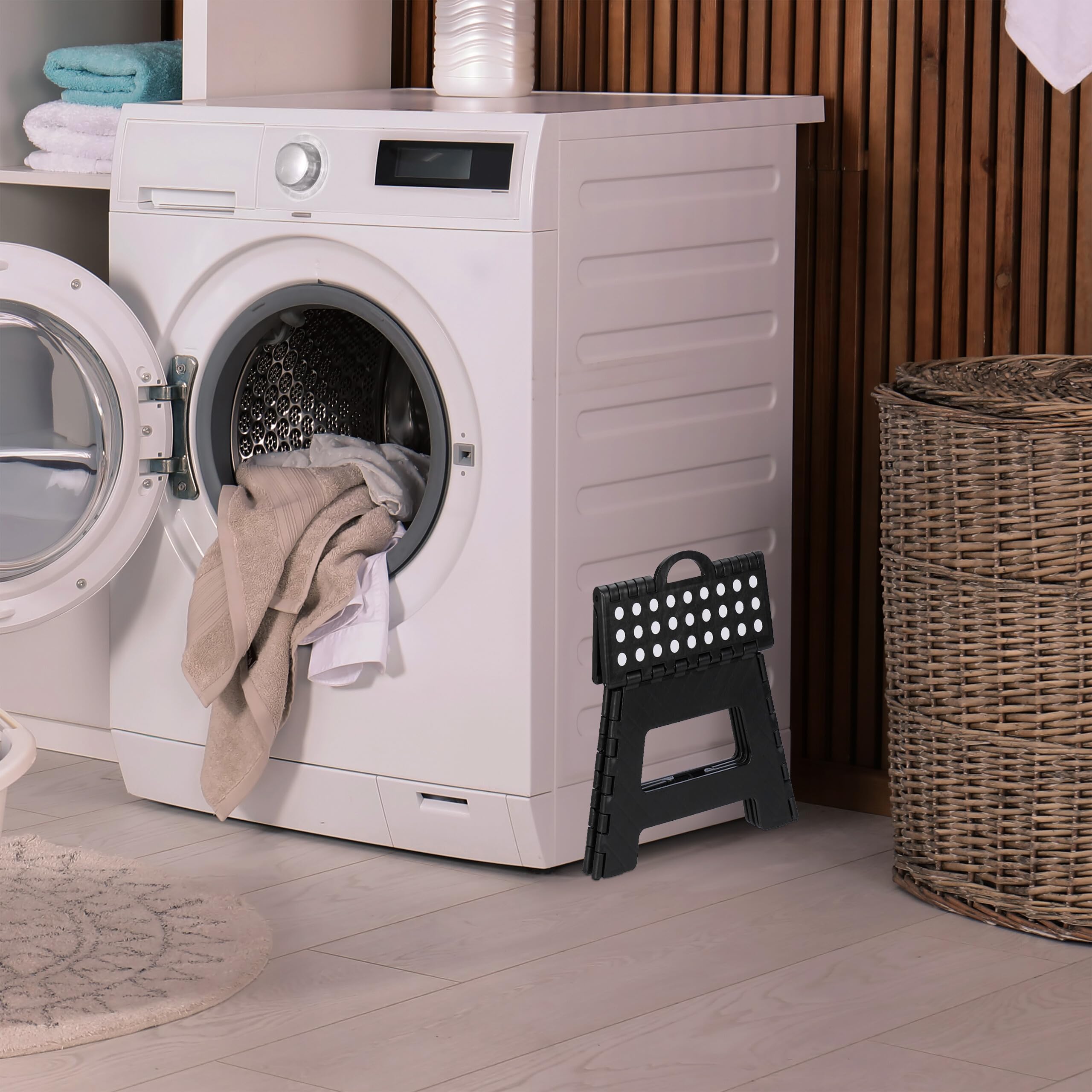 Relaxdays Taburete Plegable Portátil Escalón Baño 150 kg 22 x 35 x 28 cm Negro