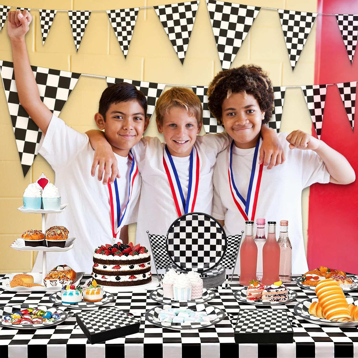 180Pcs Race Car Party Supplies Paper Plates and Napkins Serve 60 Disposable Tableware Set for Birthday Party Decorations Game Day Family Holiday Sports Events - Image 5