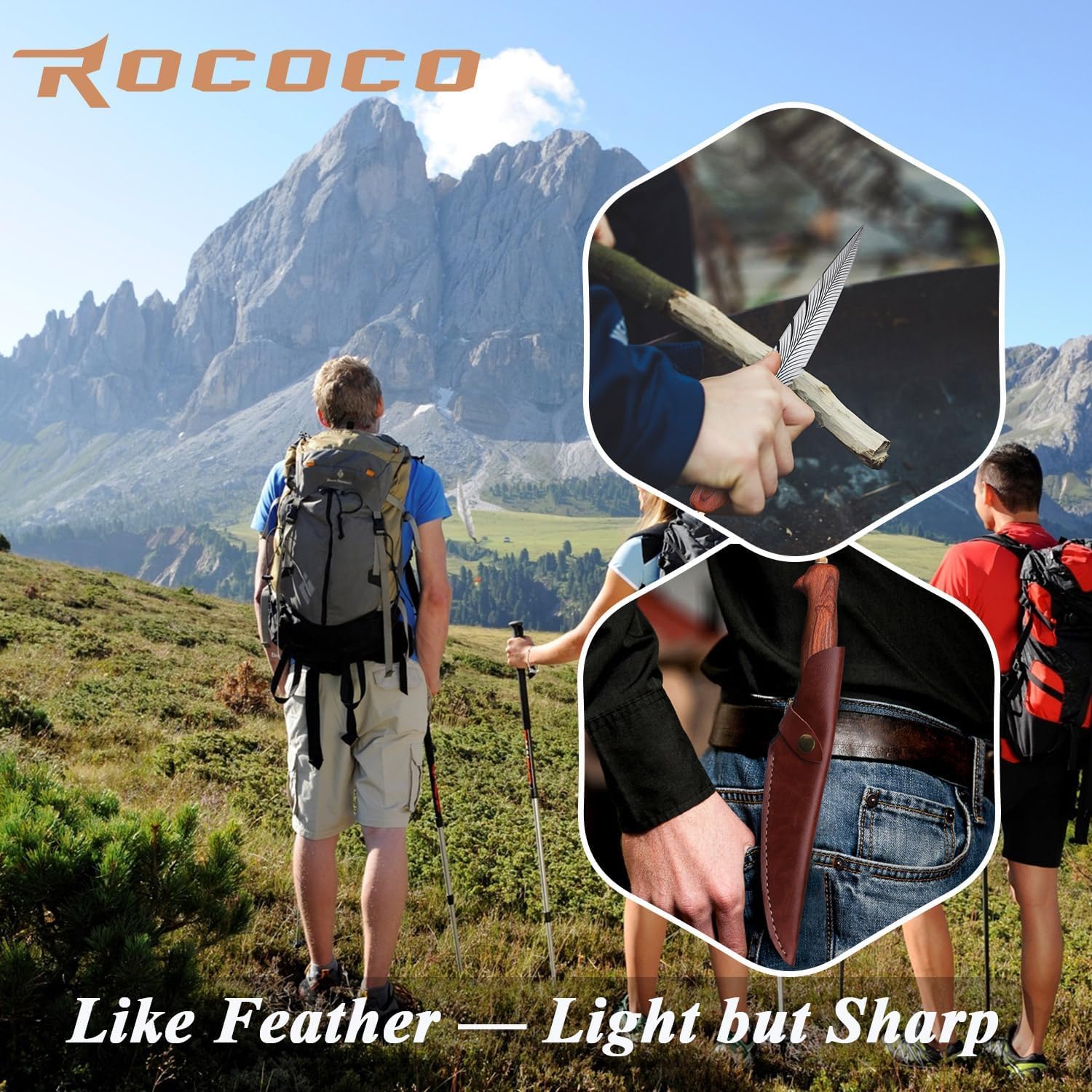 ROCOCO Feather Viking Knife Japanese Forged in Fire Boning Knife Fancy Kitchen Cleaver with Sheath Outdoor Camping BBQ Collection Birthday Thanksgiving Christmas Father Mother Gift 7"