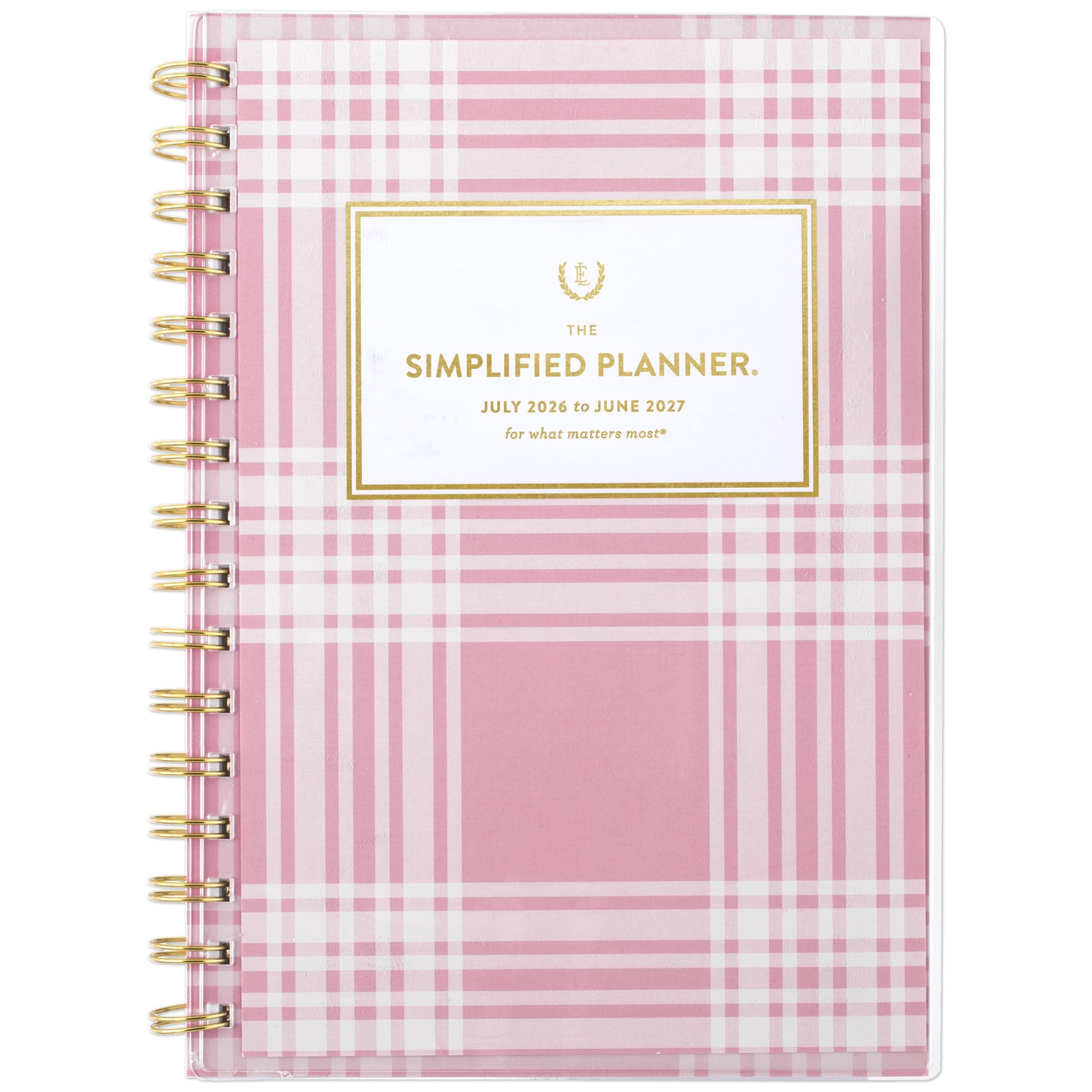 AT-A-GLANCE Planner 2026-2027 Weekly & Monthly Academic 12-Month July-June, 5-1/2" x 8-1/2", Front Cover Pocket, Simplified by Emily Ley, Oversized Plaid (EL51-201A)