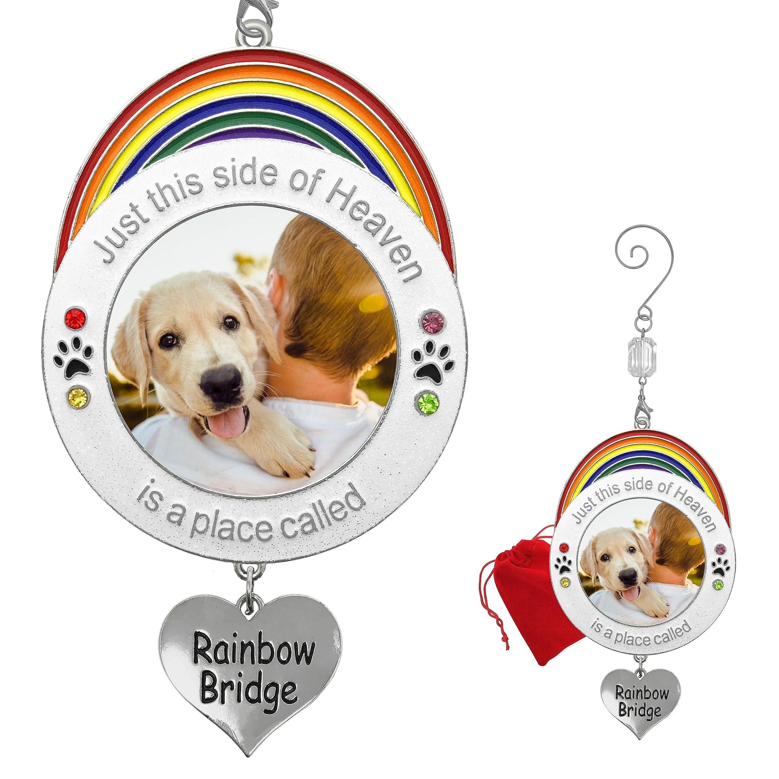 Rainbow Bridge Pet Memorial Photo Ornament Just This Side Heaven