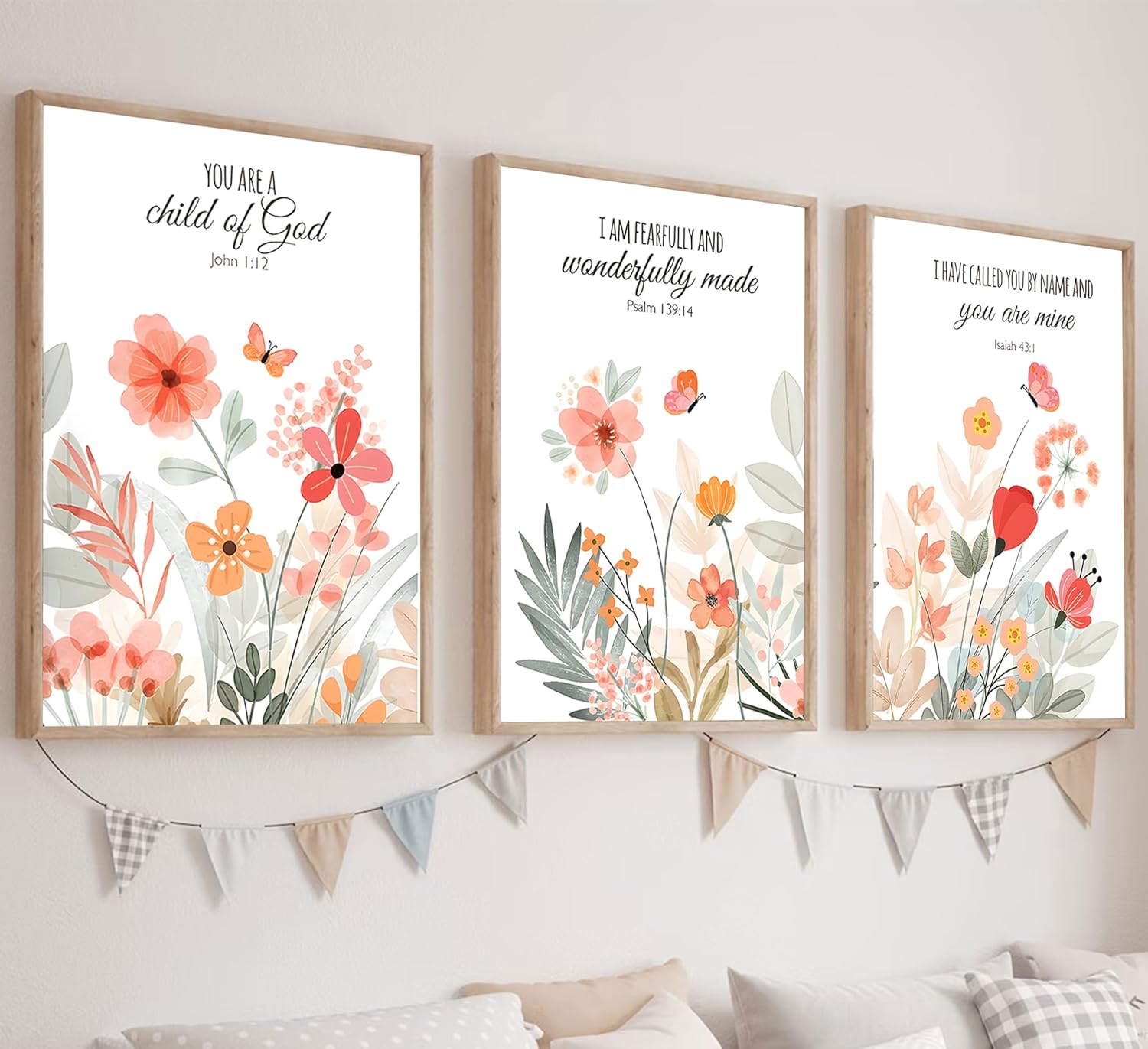3Pcs Christian Nursery Canvas Wall Art Pictures Bible Verse Floral Posters Prints Boho Wildflower Painting Vintage Flower Scripture Wall Decor for Girls Room Living Room Bedroom 16x24in Unframed Nursery Bible Poster 24L" x 16W"