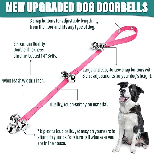 Miniatura 2 de Juego de 2 timbres para perros + 1 tazón, 7 campanas de entrenamiento extra grandes con cuerdas ajustables para entrenamiento de orinal de