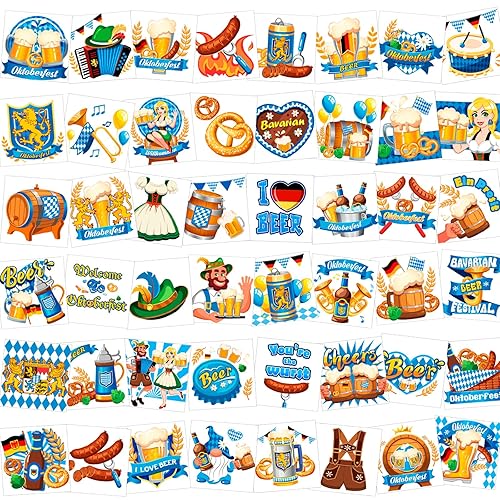 HOWAF 96 tatuajes temporales de Oktoberfest, calcomanías de tatuaje de festival de cerveza alemana Ein Prosit para decoración de fiesta de