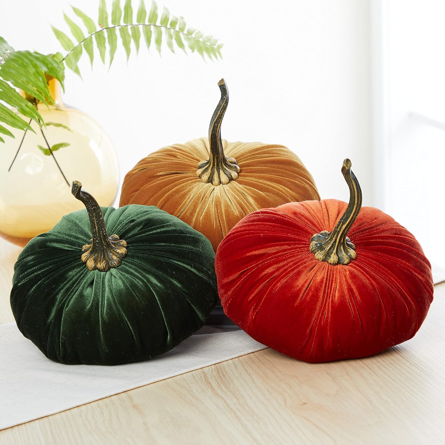 Velvet 9 Inch Pumpkins Set of 3 - Fall Tablescape Decor