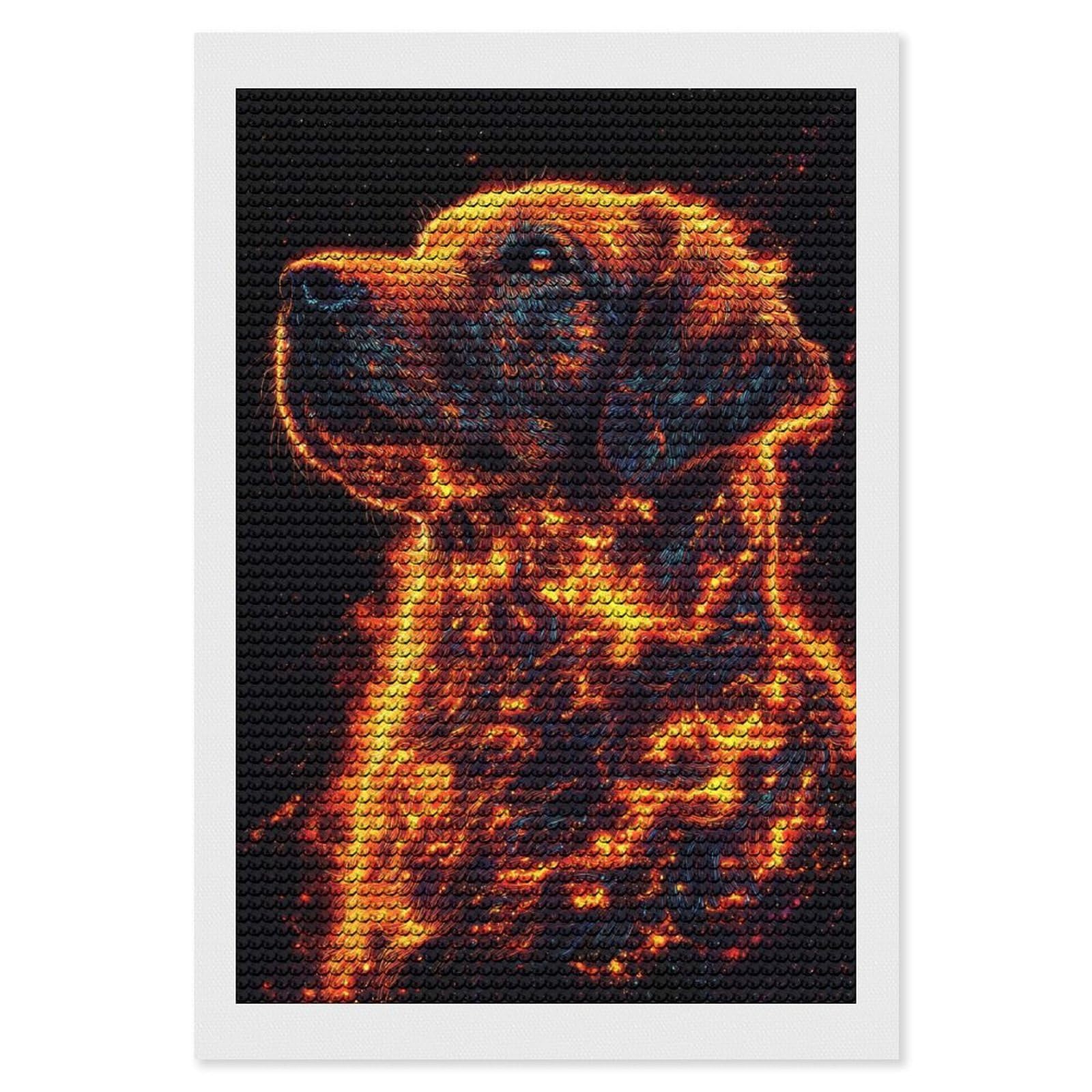 Junmoney Fiery Dog Portrait DIY Diamond Art Canvas Kit 8"x12", Complete Accessories, Creative Leisure Activity, Home Wall Decor, Gift Idea