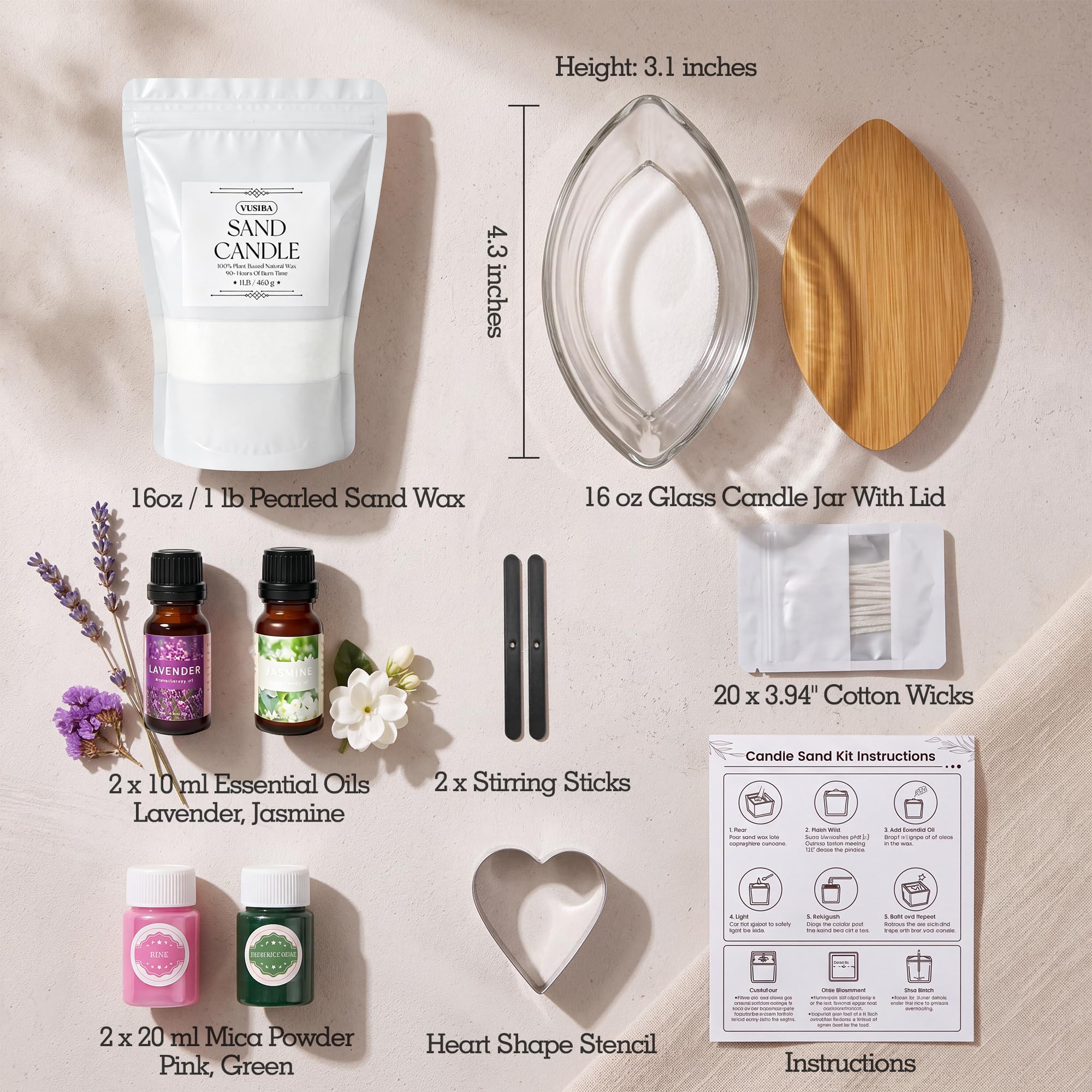 VUSIBA Kit de cera de arena con vela perlada de 1 libra con mecha y tarro