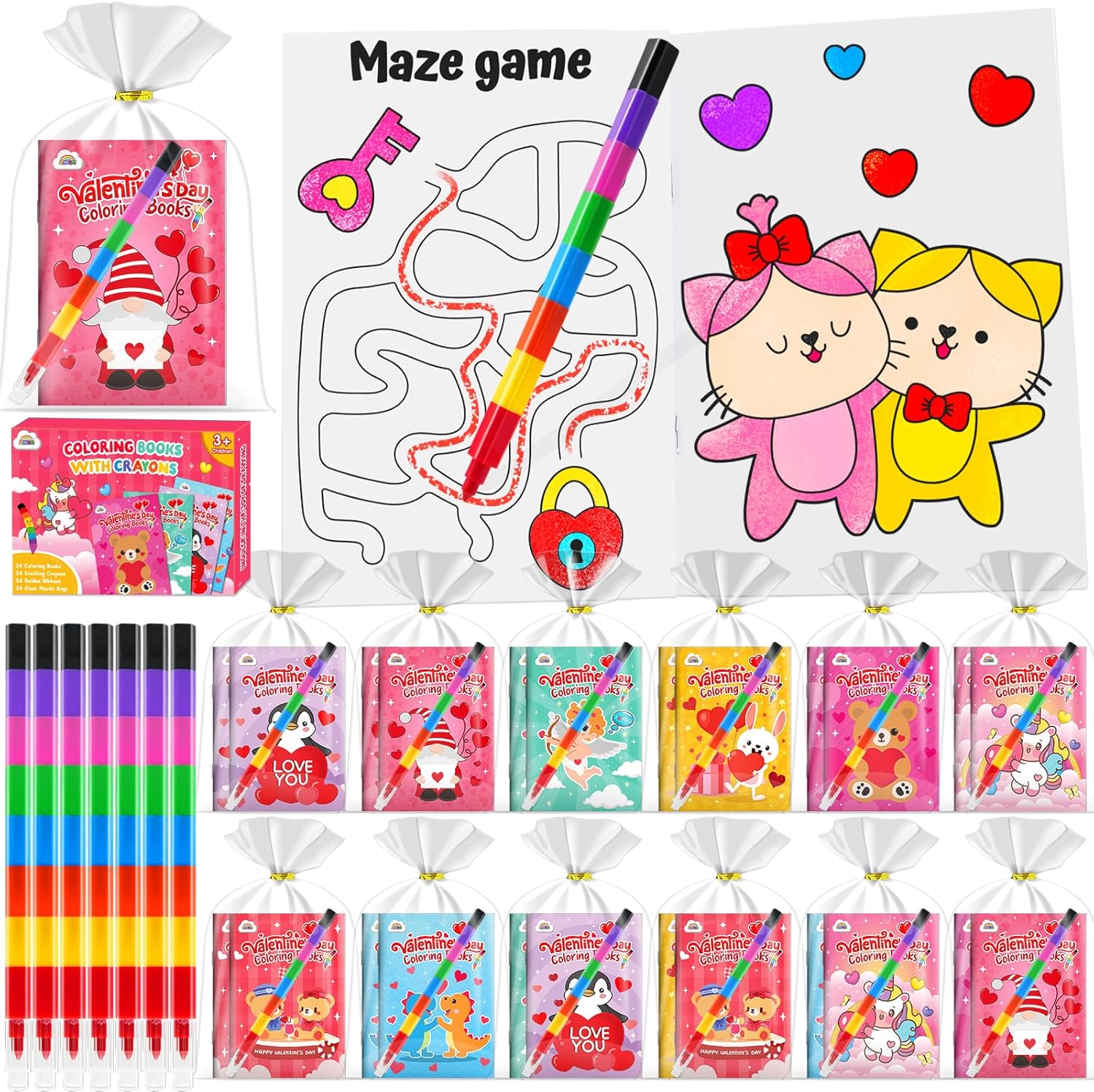 ZMLM Coloring Books for Party Favors: Valentines Crayons Coloring Books for Kids, Bulk classroom gifts for Boys Girls Ages 4-8, Birthday Goodie Bags Stuffers Toddlers Return Gifts Classroom Prizes