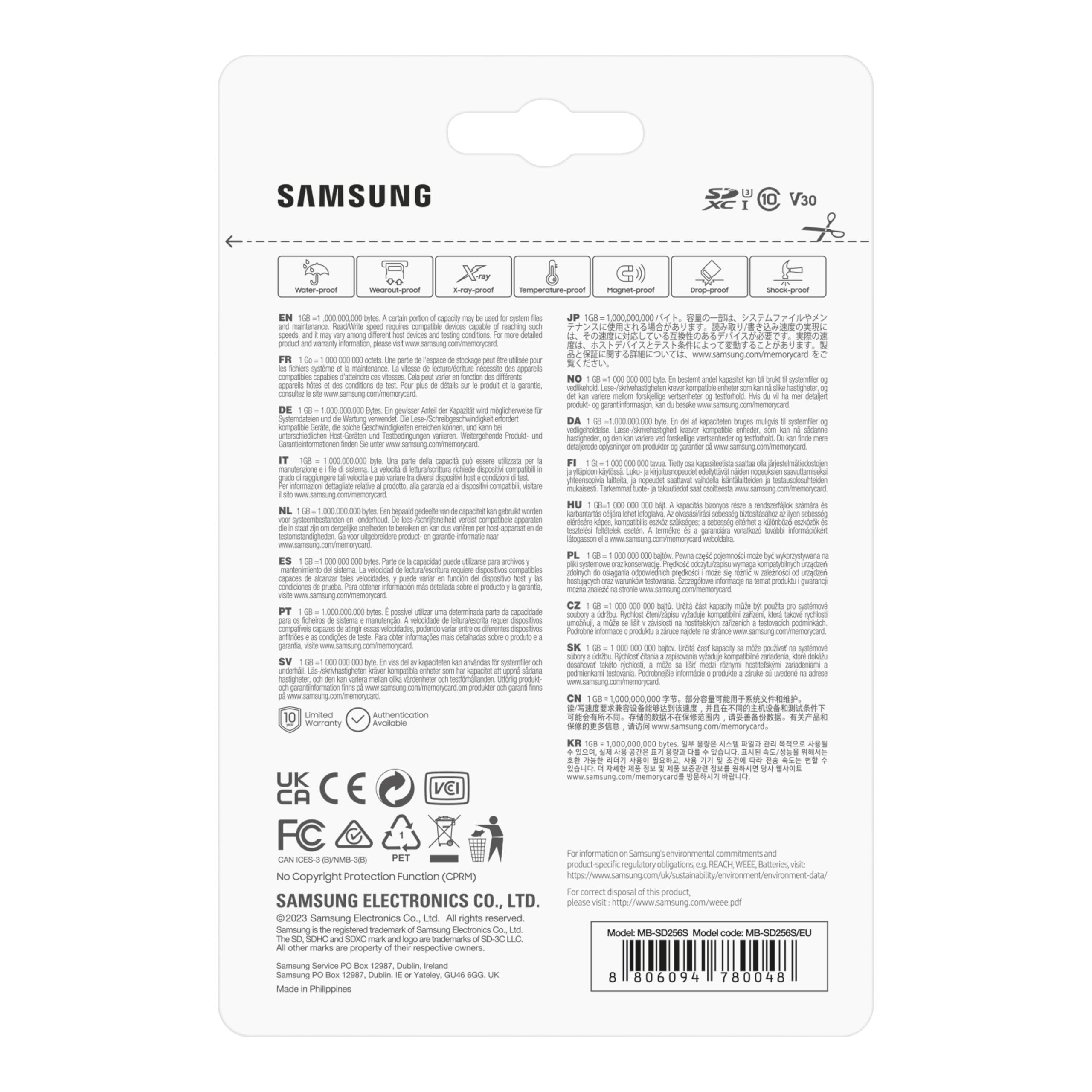 Samsung PRO Plus Carte mémoire SD (MB-SD256S/EU), 256 Go, UHS-I U3, Full HD et 4K UHD, 180 Mo/s en Lecture et 130 Mo/s en écriture