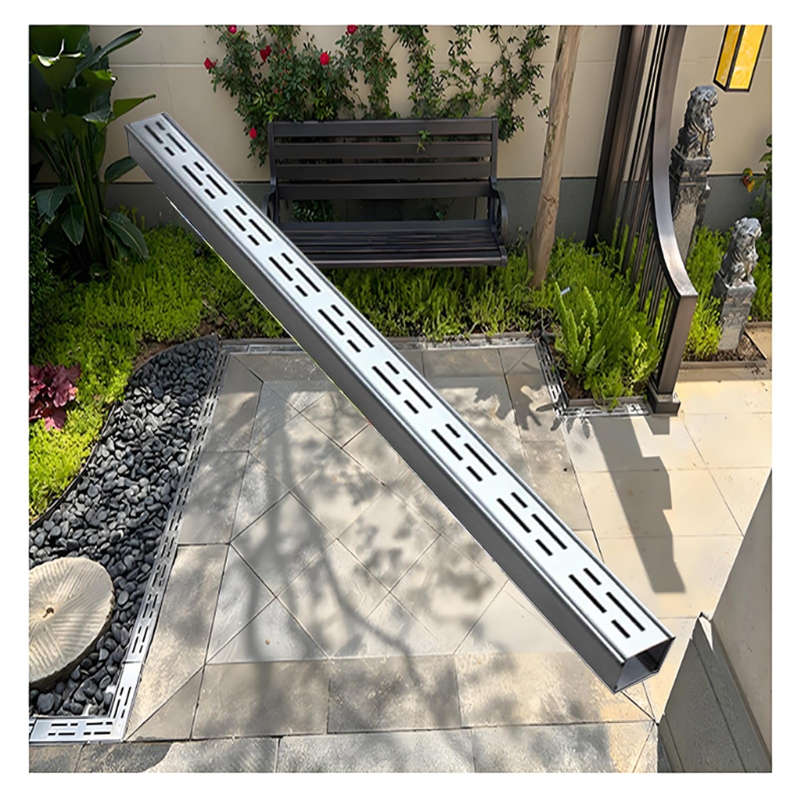 GLDYTVF 304 Stainless Steel Linear Drainage Channels Outdoor Narrow Grates with Removable Cover Garden & Terrace Drainage Grate (H4*W15CM/H1.57*W5.9IN)