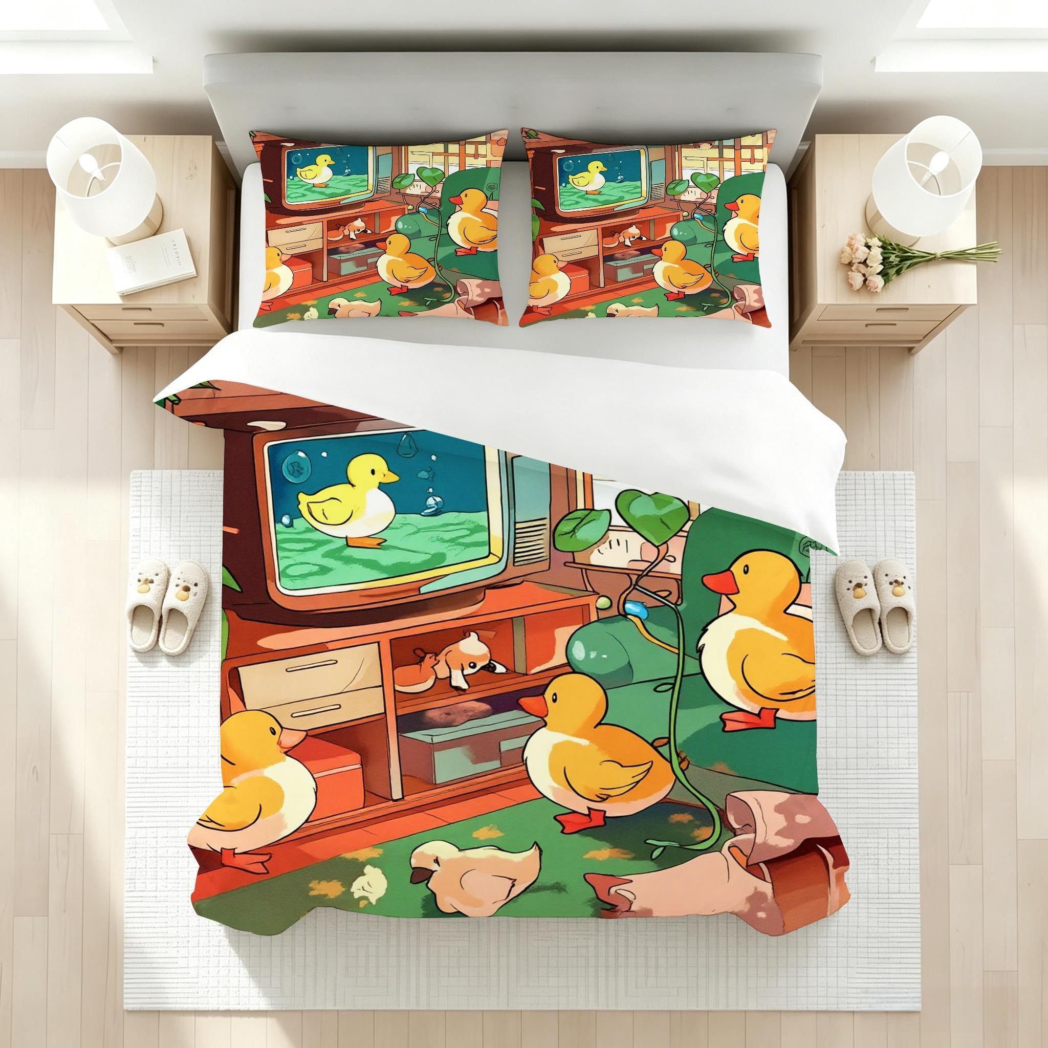 Copripiumino Matrimoniale Anatra Gialla 260x240, ZW342 | Traspiranti Durevoli Microfibra, per Tutta la Famiglia, Matrimoniale, per Tutte le Stagioni, con 2 Federe 50x80 cm