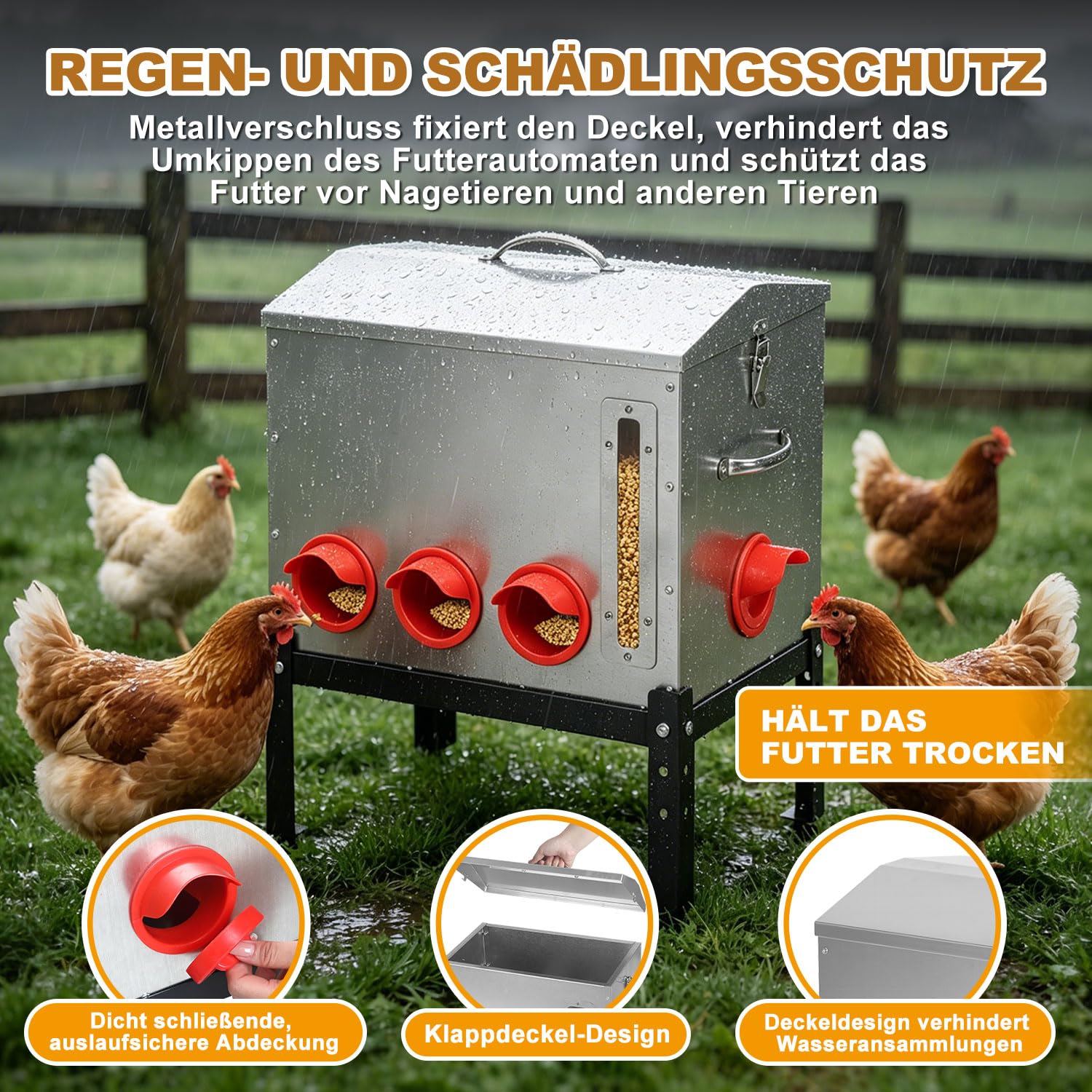 Mangiatoia automatica per polli, set da 2 pezzi, 22,6 kg ciascuno, 8