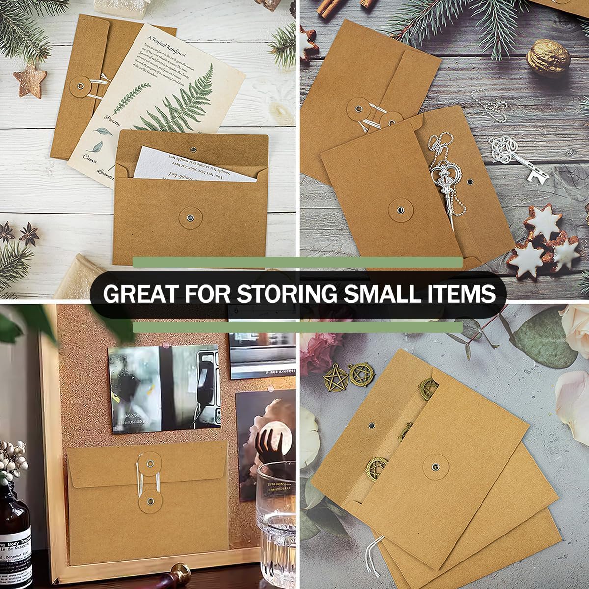 80PCS Kraft Paper Envelopes Brown, Vintage Cardboard Envelopes 4.53 x 6.7 inches with String and Button Closure for Greeting Cards Mailing, Wedding Invitations, Documents, Bills and Receipts