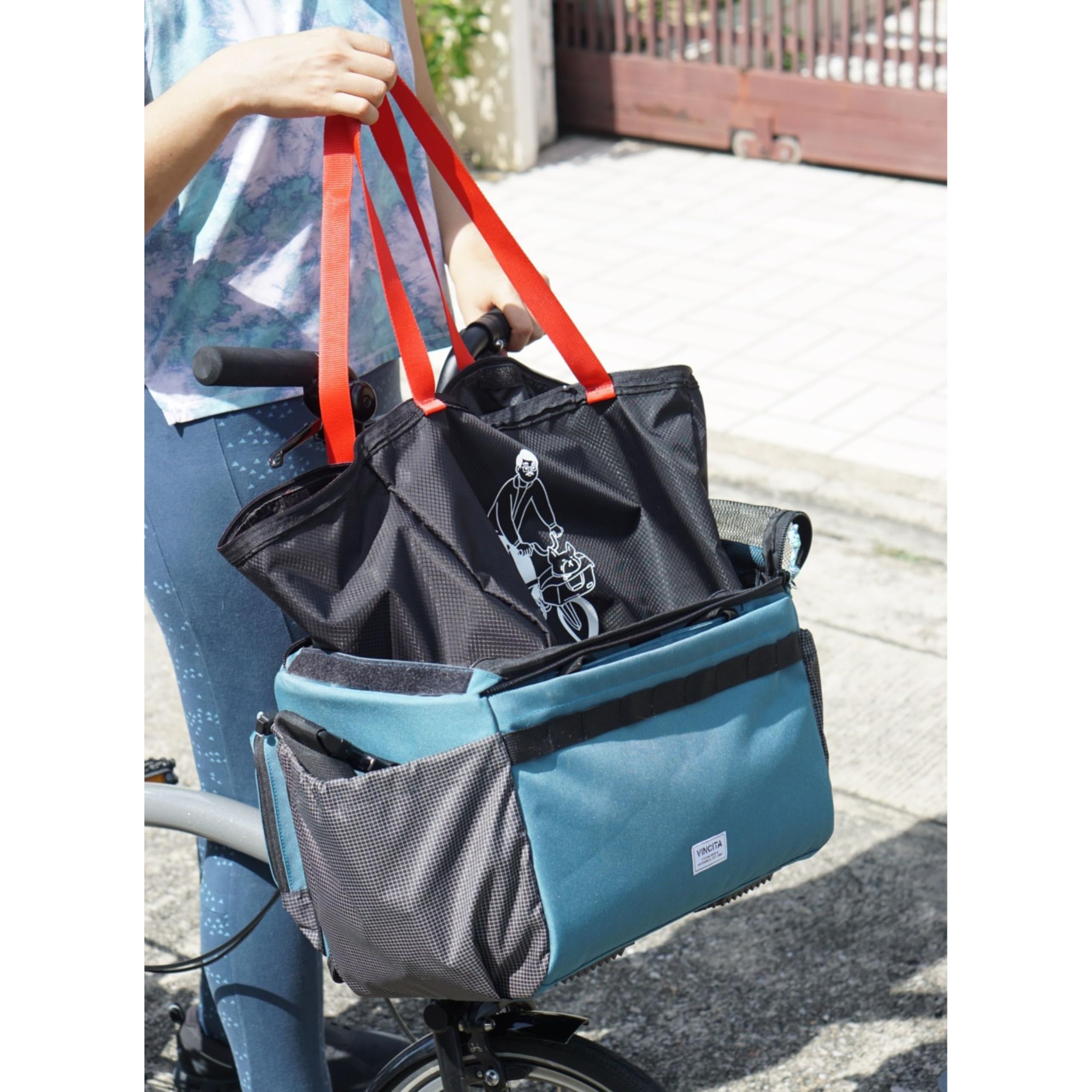 Vincita Caddy - Cesta para mascotas para bicicleta Brompton - Transportador cómodo y seguro con marco de aluminio, cubierta de malla, correa ajustable y bolsillos laterales. Compatible con el bloque