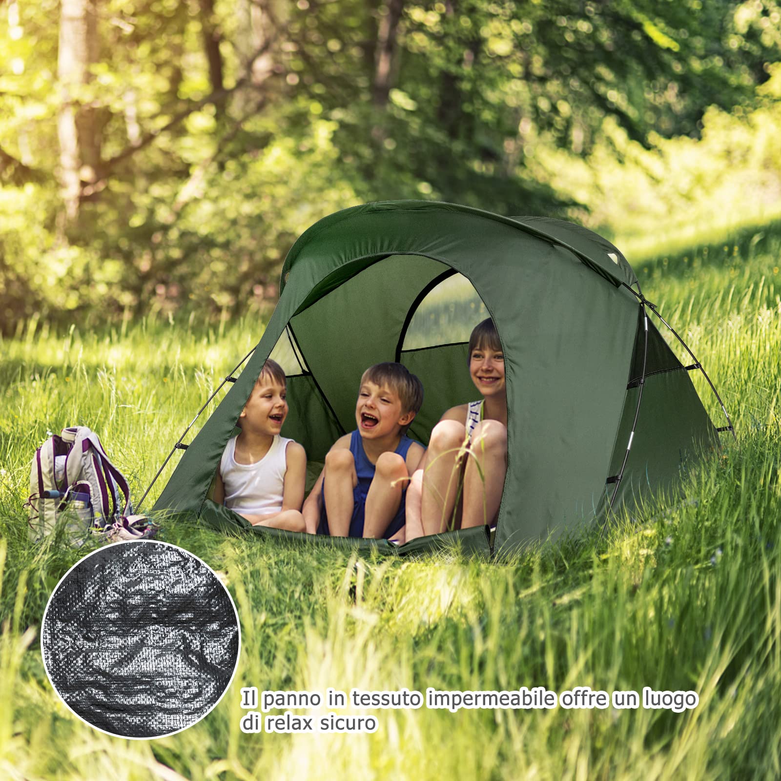 COSTWAY 4 in 1 Tenda da Campeggio Rialzata per 2 Persone, Letto Brandina da Campeggio Pieghevole con Materasso Gonfiabile Automatico, Tenda a Doppio Strato Impermeabile e Antivento con Borsa