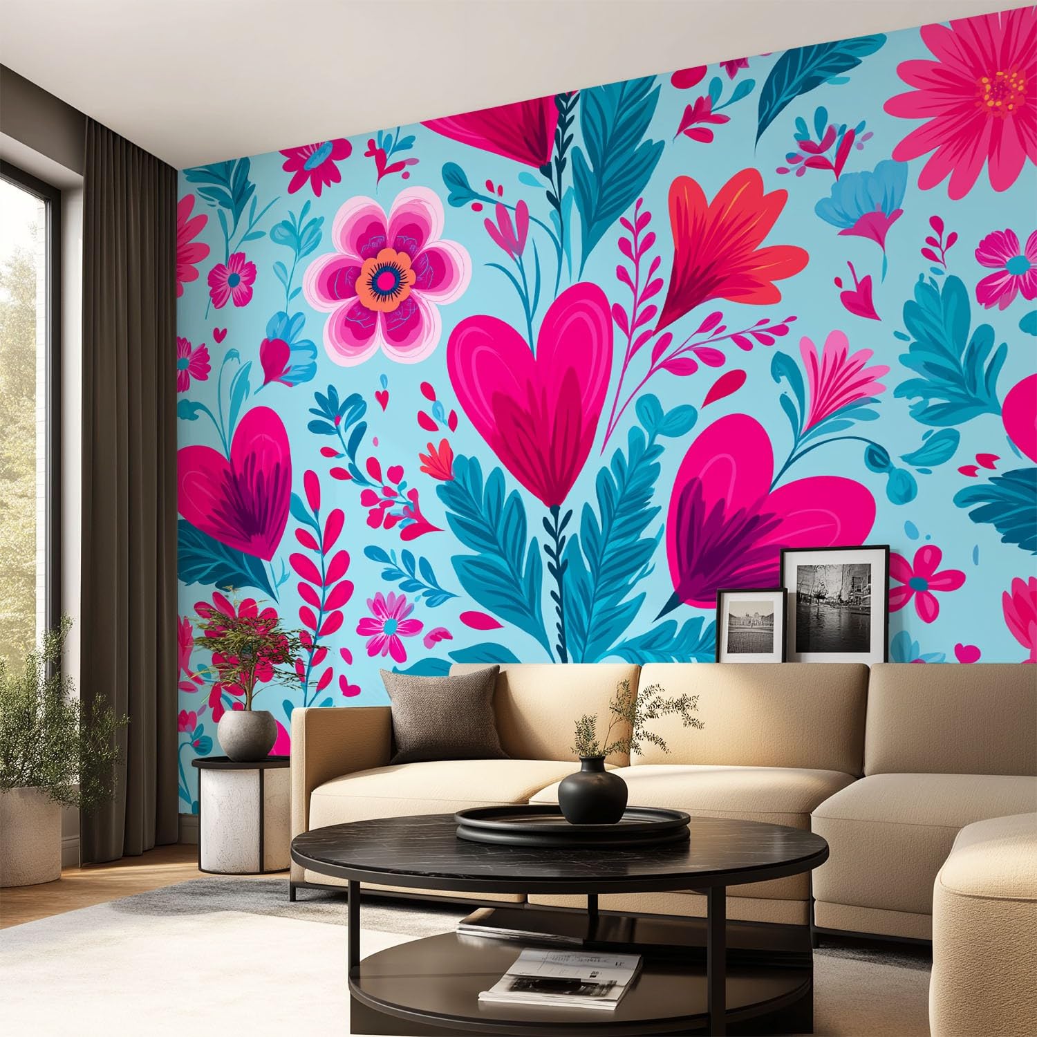 Tapeta 3D botaniczna, geometryczna, romantyczna 274 x 254 cm, fototapeta, elegancka, w kształcie serca, kwiatowa, świeża tapeta mural do sypialni, przedszkola, malowniczego ogrodu