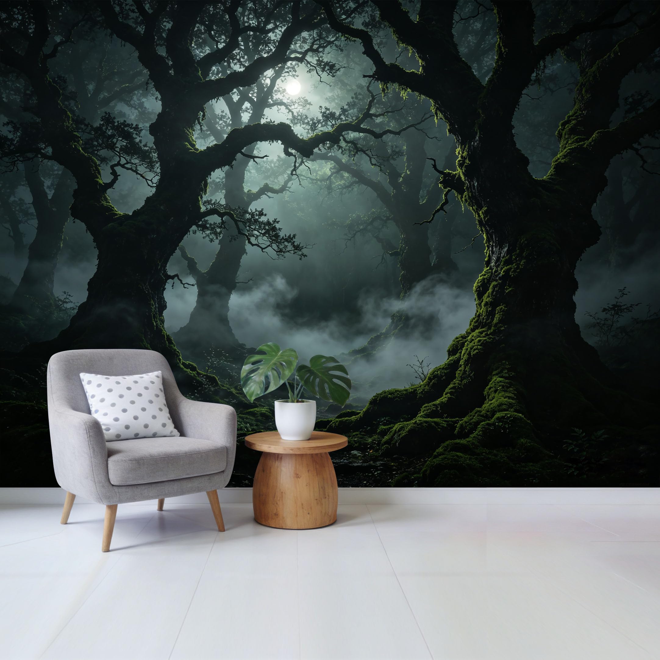 Custom Size Wall Mural Mysterious Moonlight Ancient Forest Mossy Trees Foggy Landscape SelfAdhesive Wall Fabric Removable Wallpaper for Home Office Decor