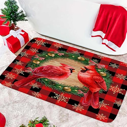 JAWO Alfombra de baño de Navidad, decoración de baño, alfombra roja absorbente, lavable, antideslizante, decoración del hogar para baño, cocina,