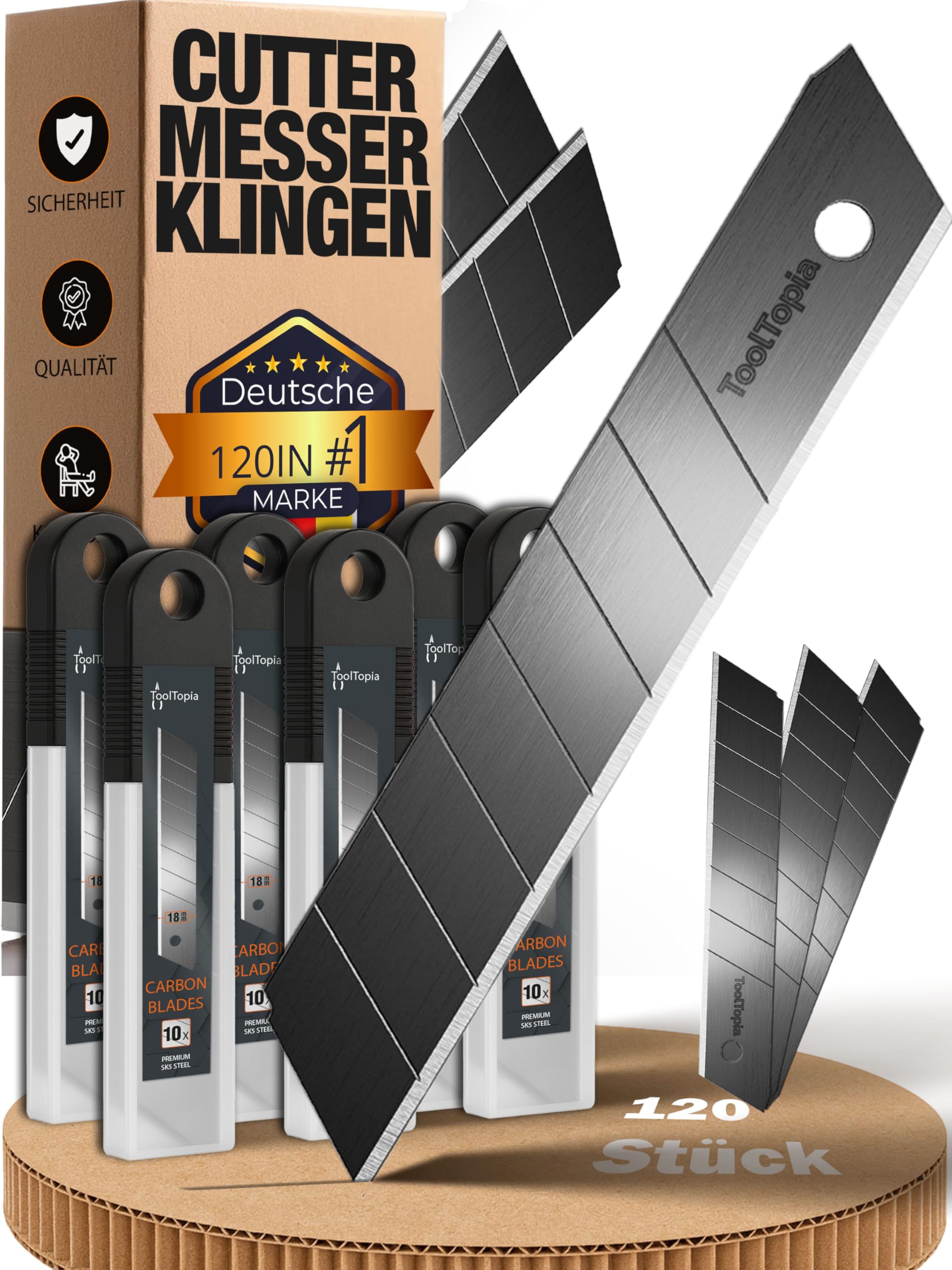 Cuttermesser Klingen 18mm – 120 Stück Universal Ersatz Blades aus SK5-Stahl für Teppichmesser – Extra scharfe Abbrechklingen 18mm I Präzise Cuttermesserklingen für vielseitige Anwendungen