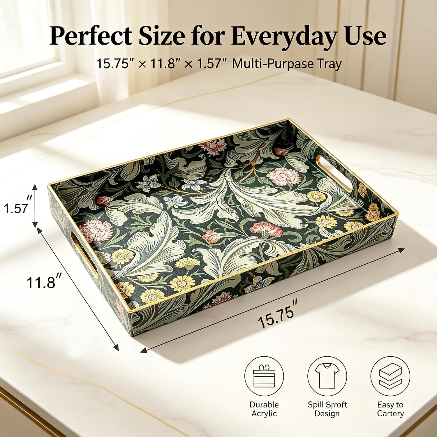 Sooyee Acrylic Serving Tray with Handles,Green Valley