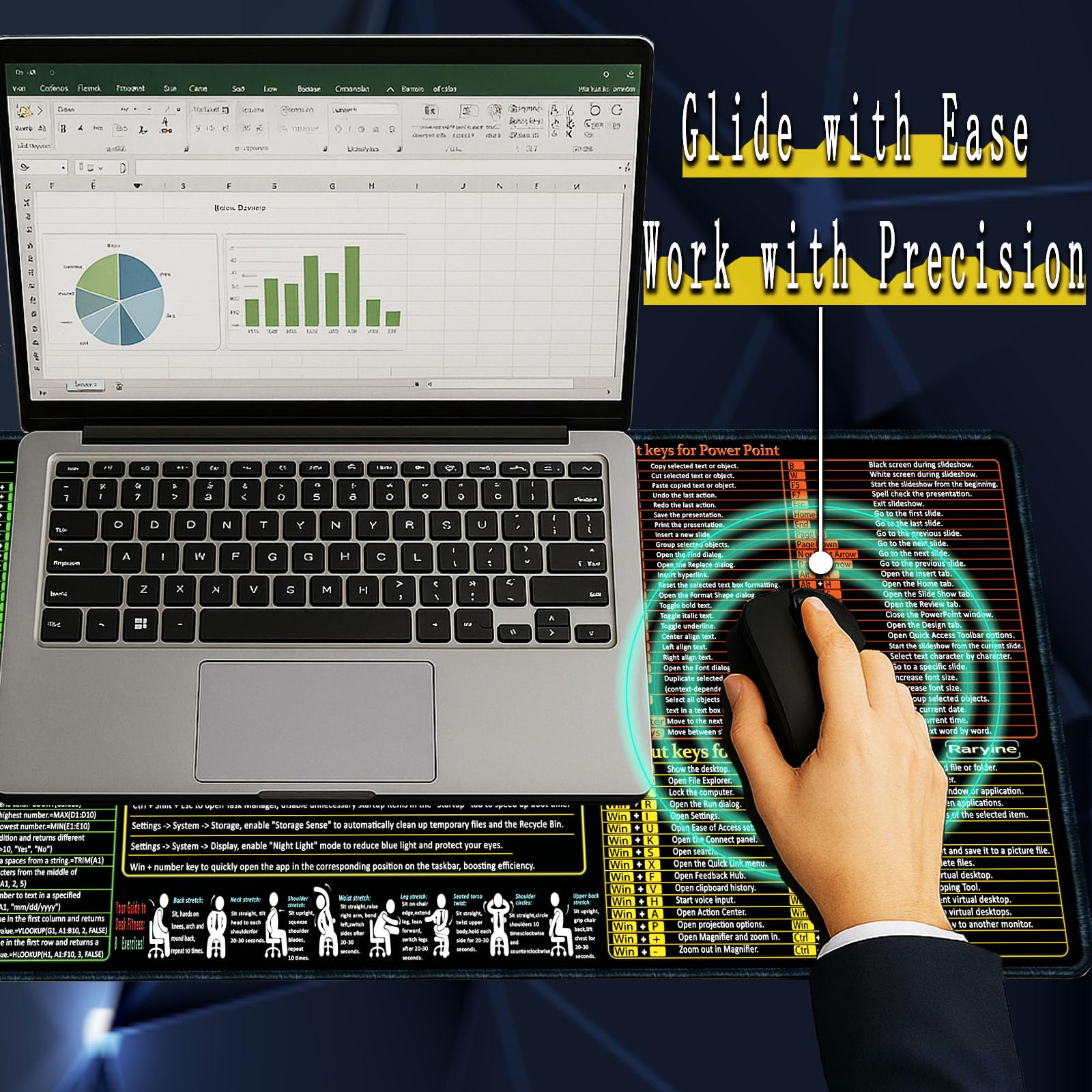 Raryine Excel Word Power Point Windows Mouse pad Non-Slip Waterproof Large Gaming Office pc Desk mat Over 200 — view 4