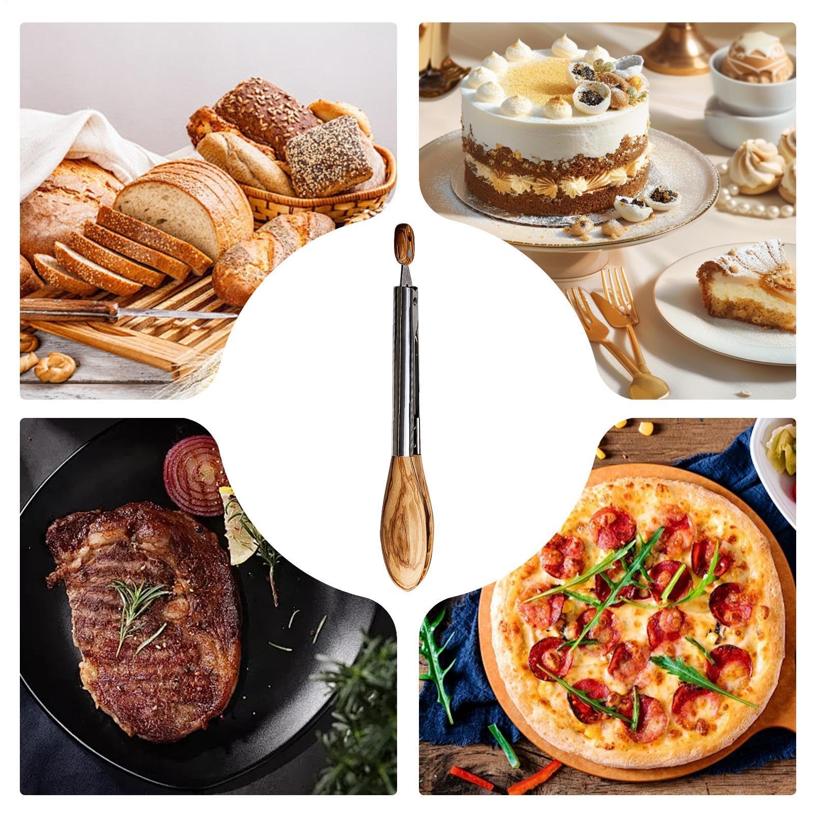 Pinze Da Cucina In Legno Di Noce E Acciaio Inox - Antigraffio, Ideali Per Barbecue, Insalata E Pane