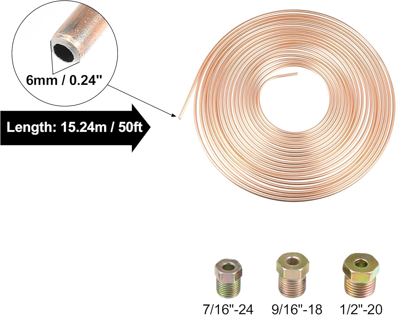 X AUTOHAUX 1/4" Car Brake Line Tubing Kit 50ft Tubing Coil with 16 Fittings for Hydraulic Braking Systems and Transmission System