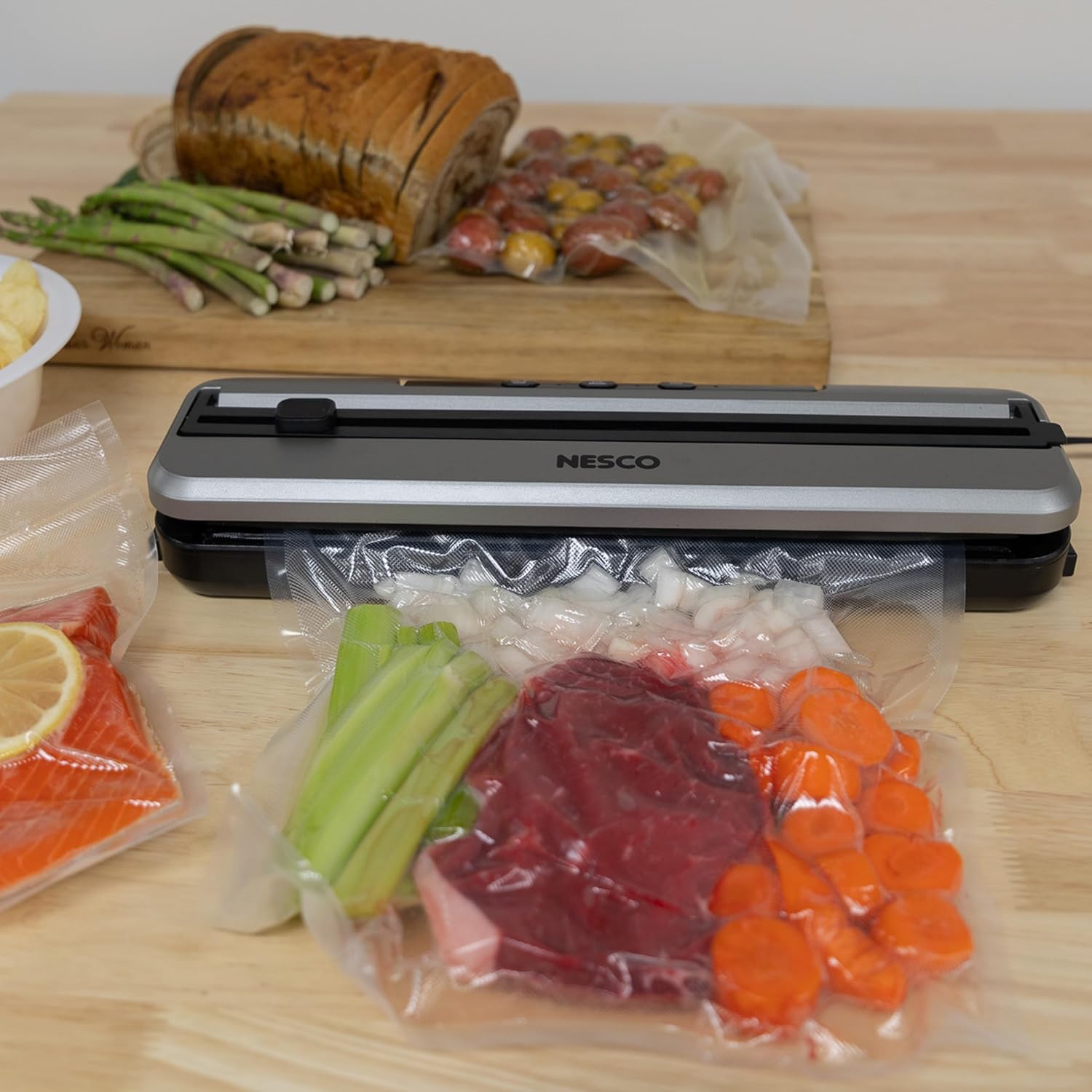 NESCO VS-74S Vacuum Sealer Machine – 3 Modes, Built-in Cutter, Soft Vacuum for Fragile Foods, External Canister Port, 20 Vacuum Bags Included, Compact Design - Image 2