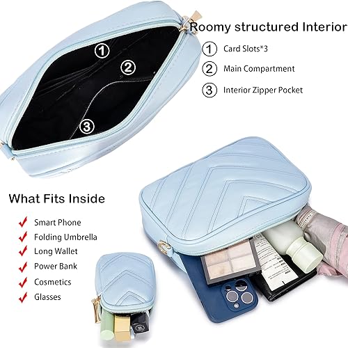 Miniatura 4 de Herald - Bolso cruzado pequeño acolchado Chevron para mujer con monedero, bandolera cuadrada para cámara, 2 tamaños Chevron, Quilted, Small, Coin